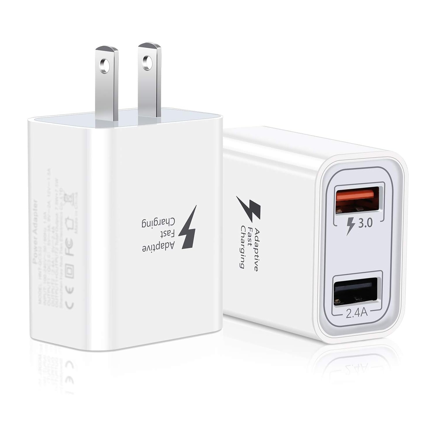 Fast Charge 3.0 USB Wall Charger, 2 Pack 30W QC 3.0 Dual Ports USB Wall Charger Fast Charging Power Adapter