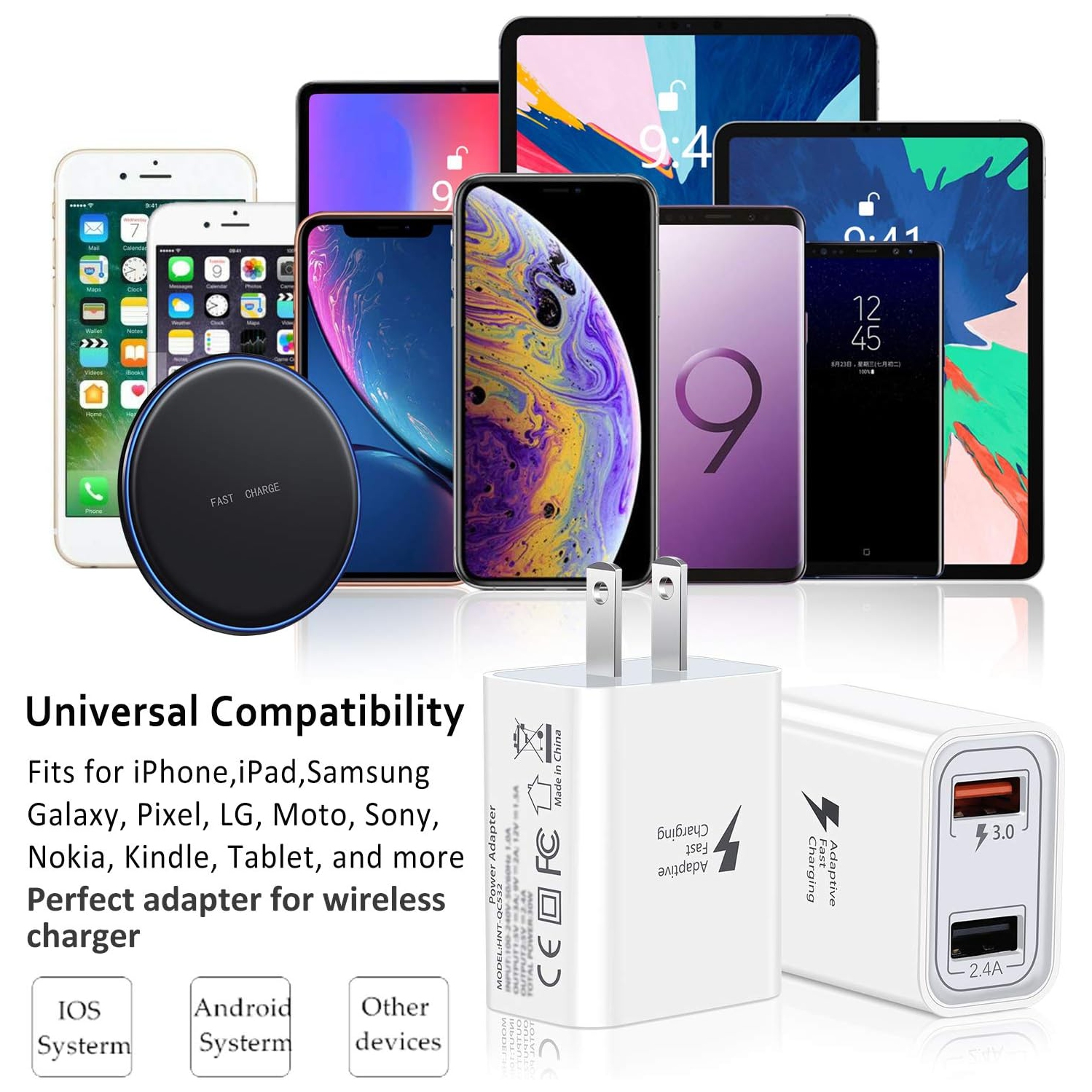 Fast Charge 3.0 USB Wall Charger, 2 Pack 30W QC 3.0 Dual Ports USB Wall Charger Fast Charging Power Adapter