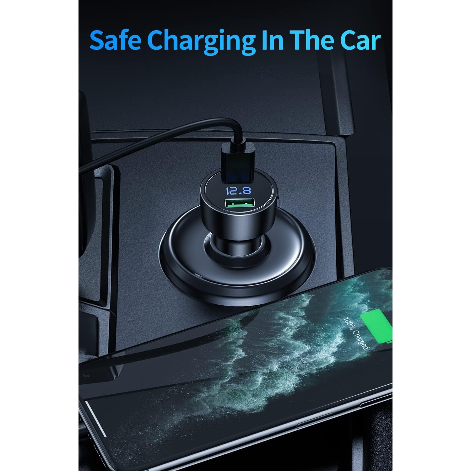 Chargeur pour l'auto, mini allume-cigare Chargeur USB pour l'auto 2 ports 5&nbsp;V adaptateur 4,8&nbsp;A en métal pour l'auto avec câble de