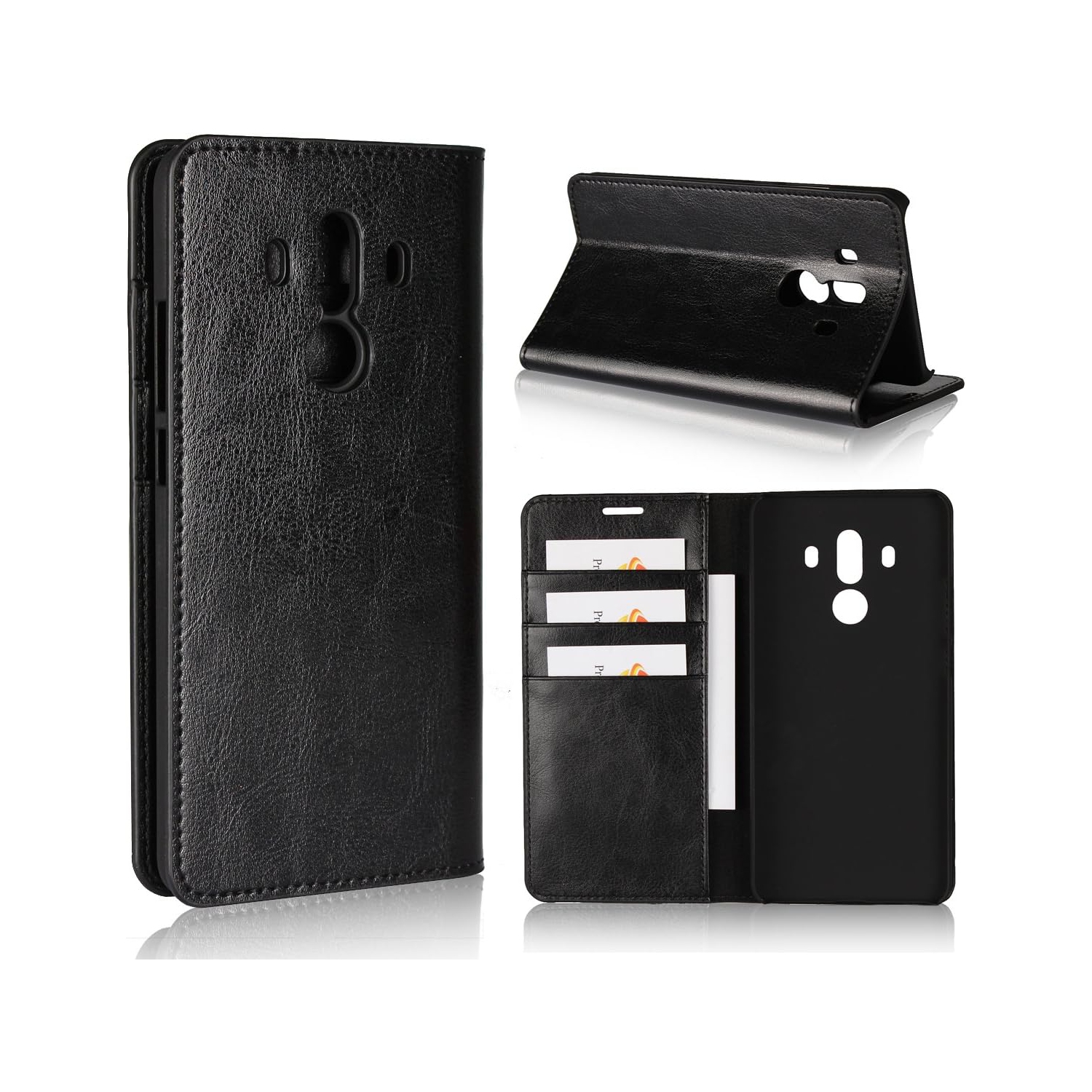 Huawei Mate 10 Pro Case, Genuine Leather Wallet Case [Slim Fit] Folio Book Design with Stand and Card Slots