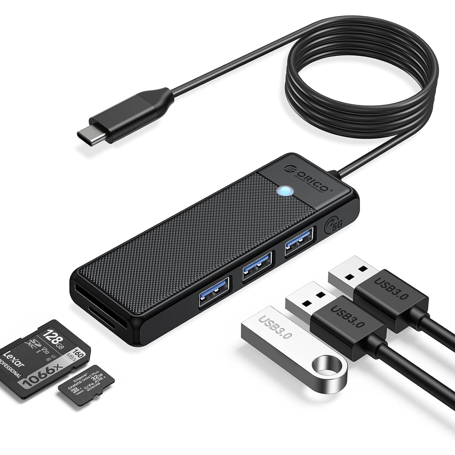 USB C Hub, USB Hub with SD/TF Card Reader, 3 USB 3.0 Ports,USB Splitter USB Expander for Laptop, Xbox, Flash