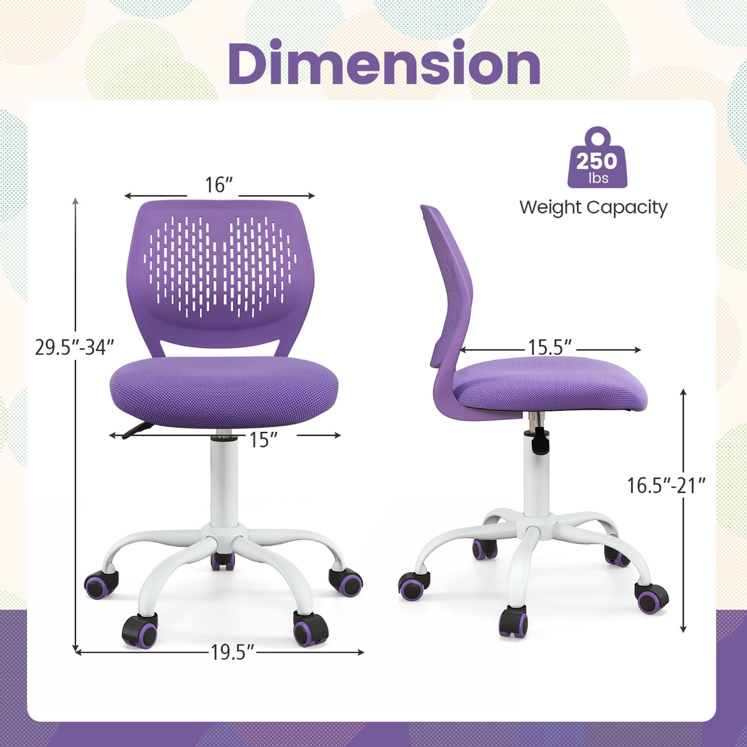 Gymax Kids Desk Chair Ergonomic Swivel Children Mesh Study Height Adjustable