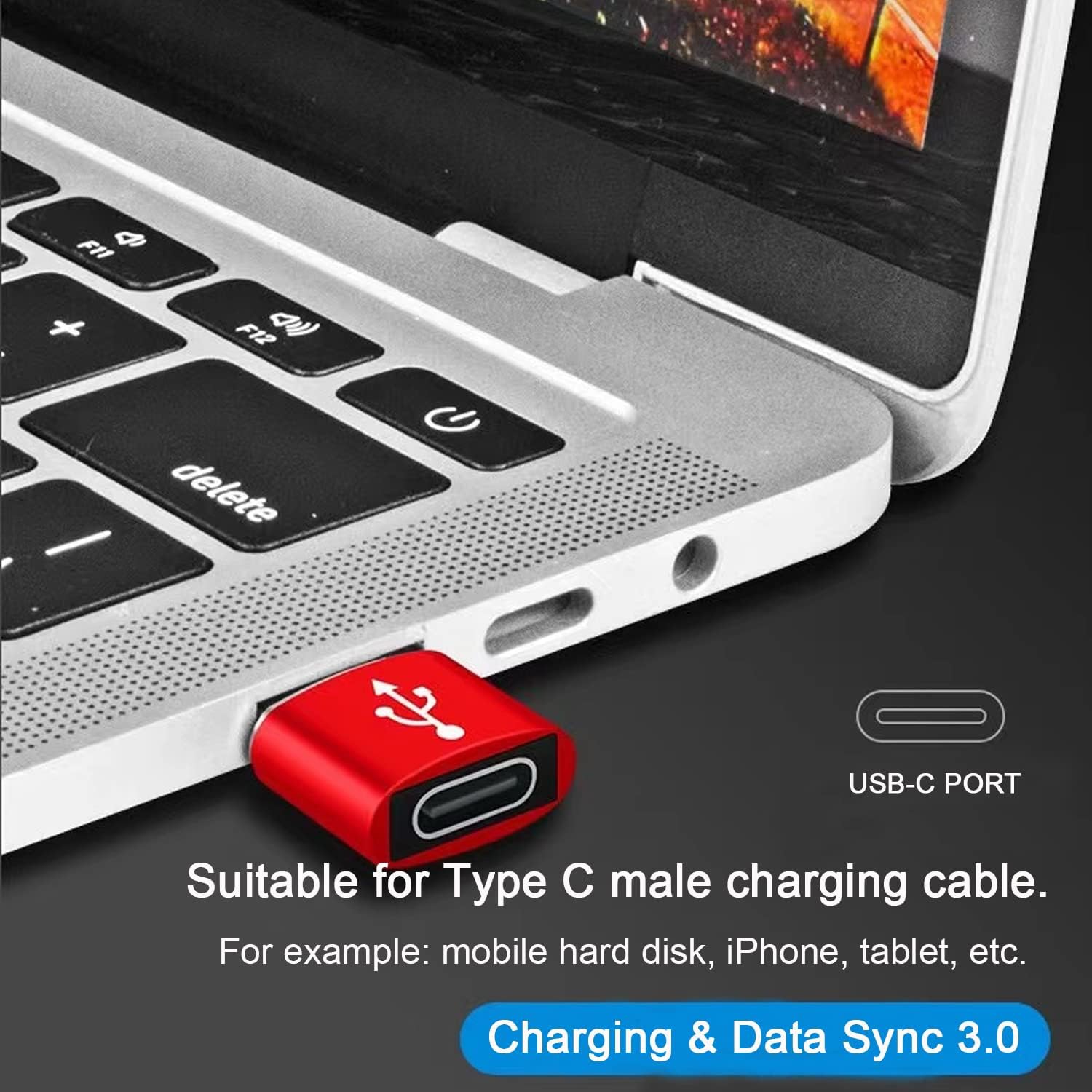 USB A to USB C Adapter,2Pack Type C Female to USB A Male Converter Compatible with iPhone 11 12 13 Pro Max, Sam Galaxy Note,Google Pixel etc, Red