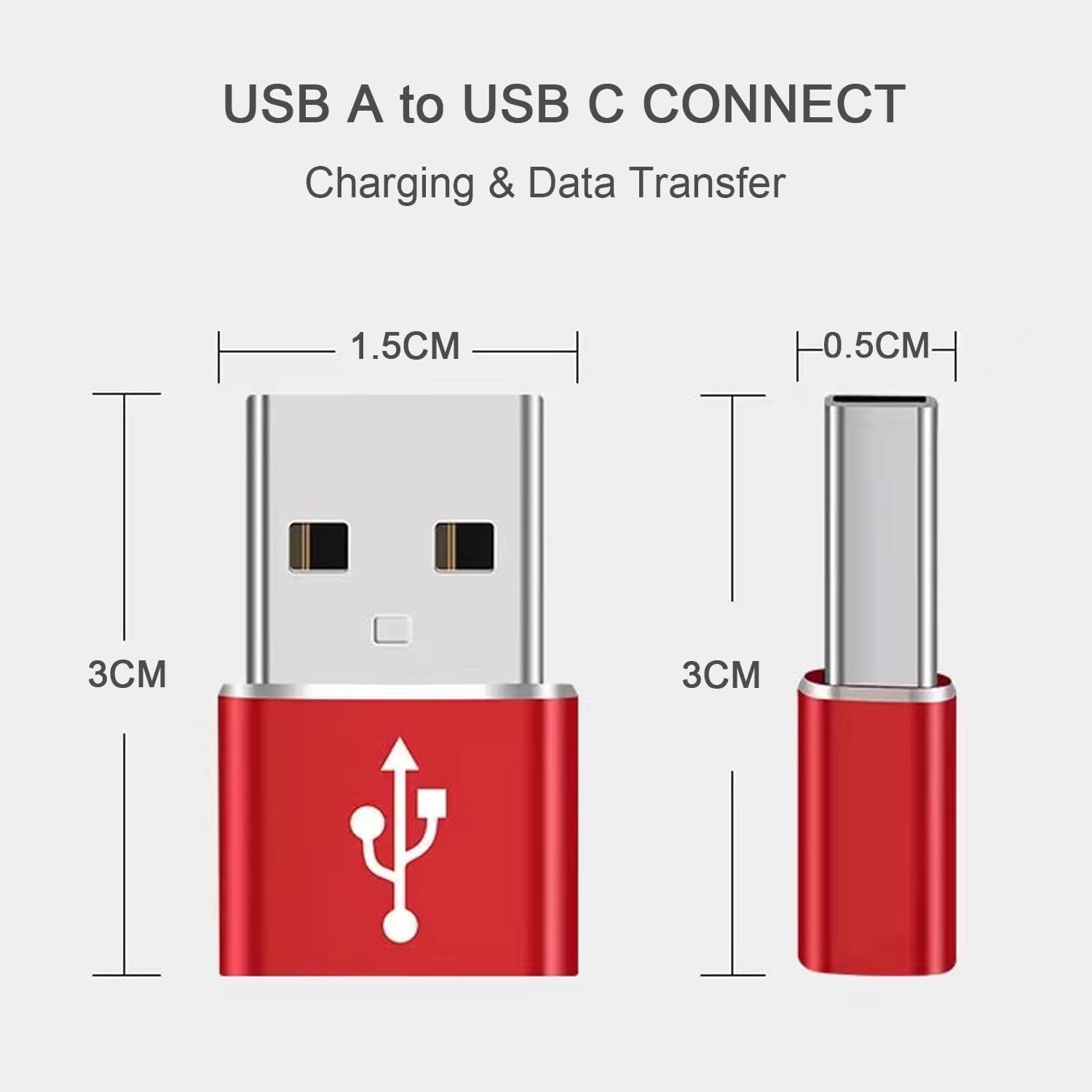 USB A to USB C Adapter,2Pack Type C Female to USB A Male Converter Compatible with iPhone 11 12 13 Pro Max, Sam Galaxy Note,Google Pixel etc, Red