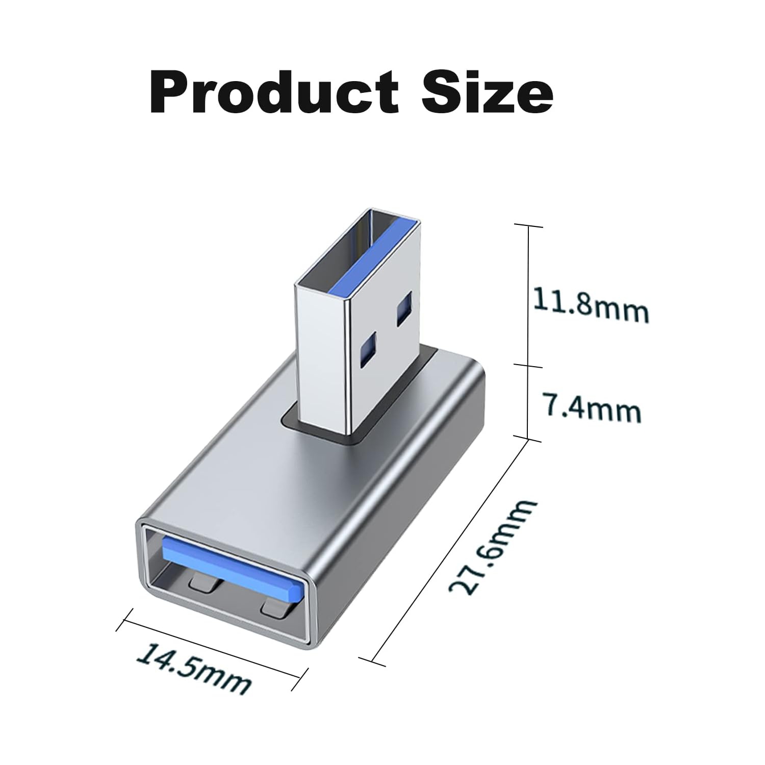 2 adaptateurs USB 3,0 90 degrés, prolongateur de conversion USB A mâle vers femelle à angle gauche et droit pour PC, ordinateur portatif, chargeur
