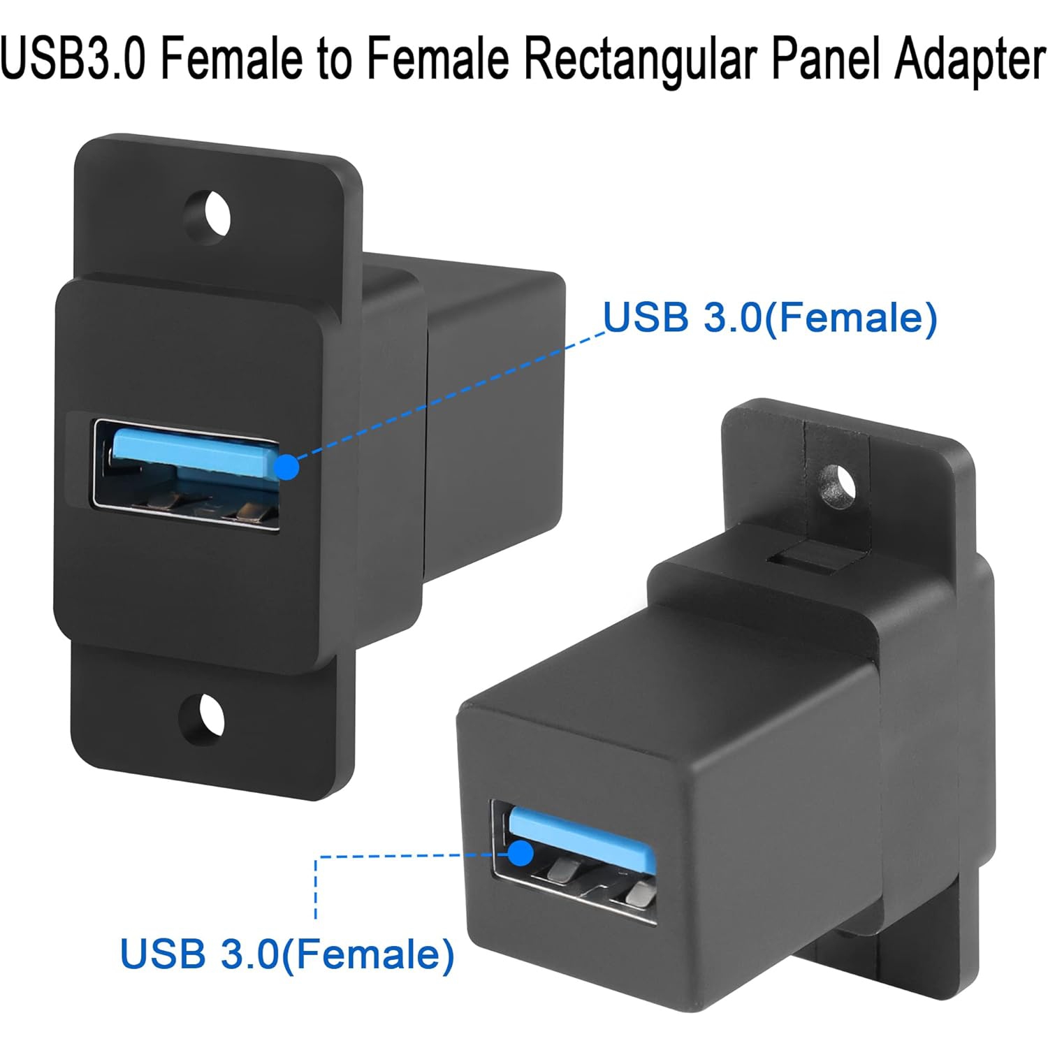 Q USB3.0 Rectangular Panel Adapter 5Gbps USB3.0 Female to Female Panel Mount Connector USB3.0 Mounting Socket Data Module 5V/0.5A harging, for