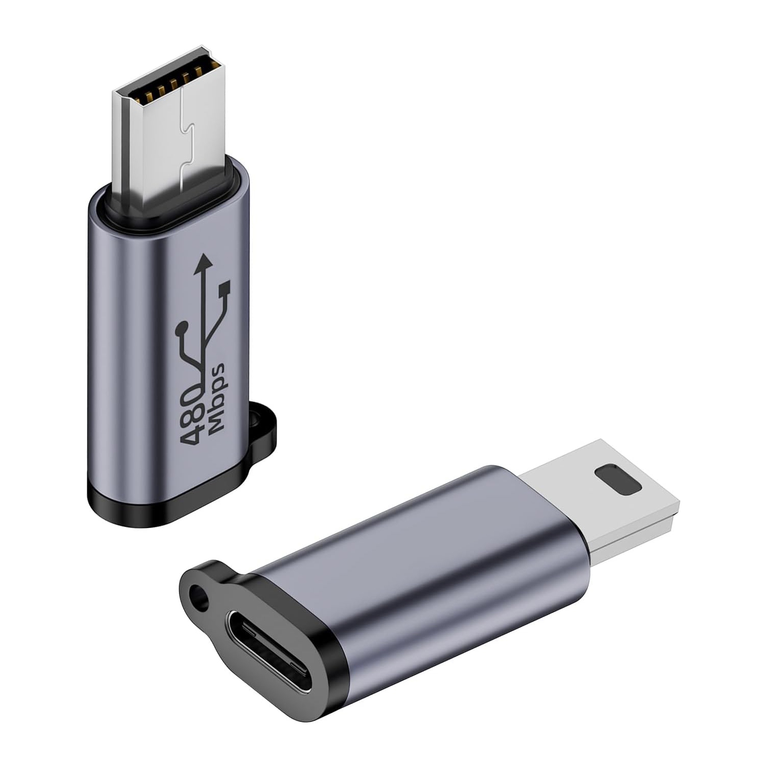 Q 480&nbsp;Mb/s – Adaptateur mini USB mâle vers USB femelle 18&nbsp;W mini USB à connecteur de données de prise USB C, alliage Al/trou de suspension,
