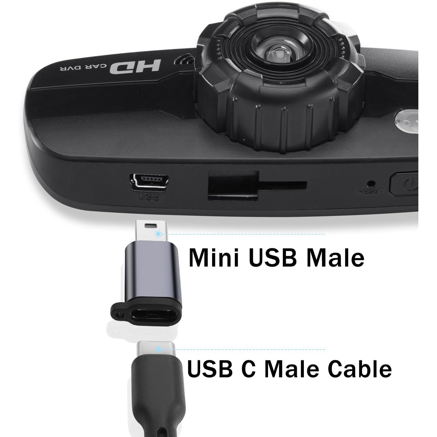 Q 480&nbsp;Mb/s – Adaptateur mini USB mâle vers USB femelle 18&nbsp;W mini USB à connecteur de données de prise USB C, alliage Al/trou de suspension,