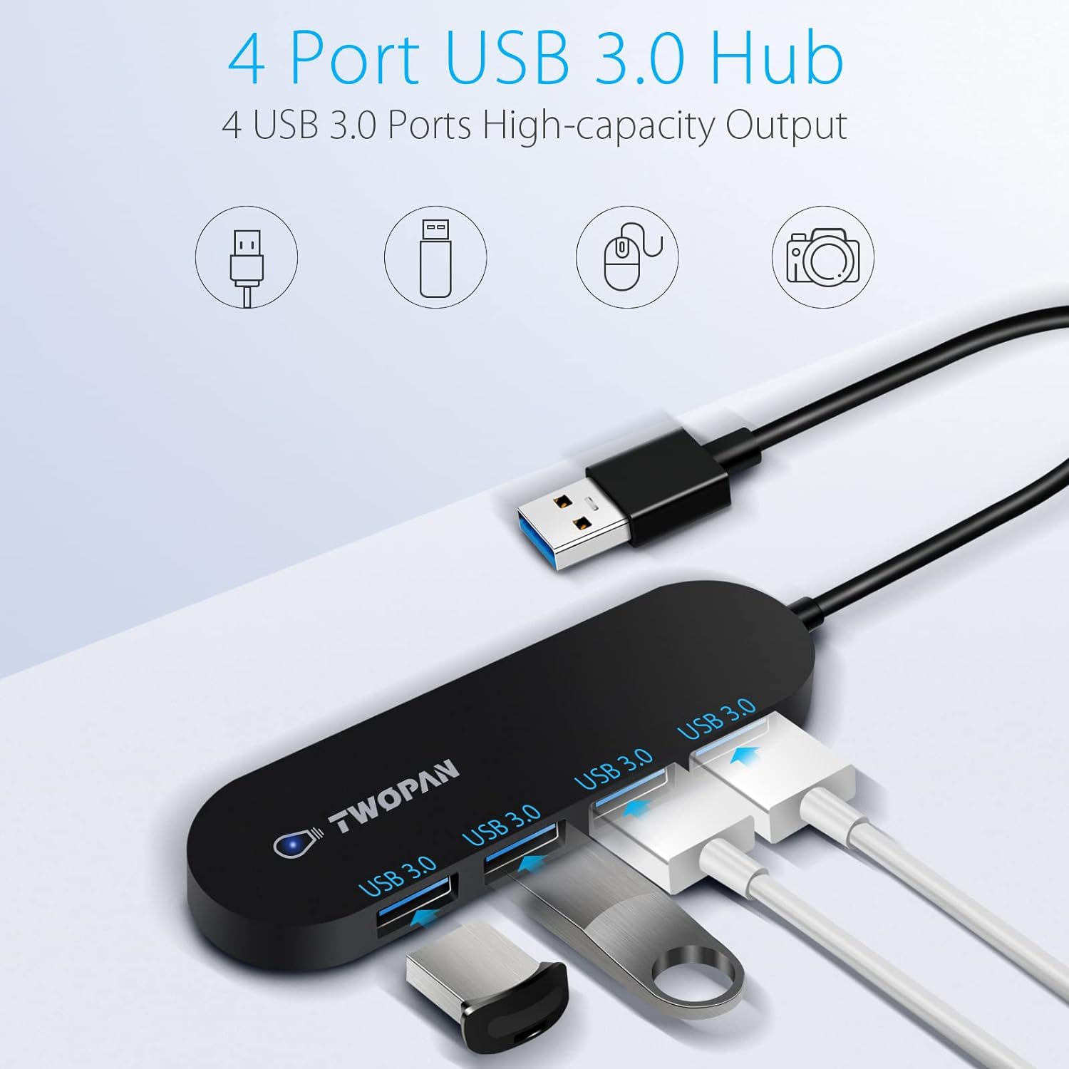 Répartiteur de concentrateur USB 3,0 à 4 ports ultramince de T pour MacBook Pro/Air M1 M2, iMac, Surface Pro, XPS, Chromebook, clés USB et disques