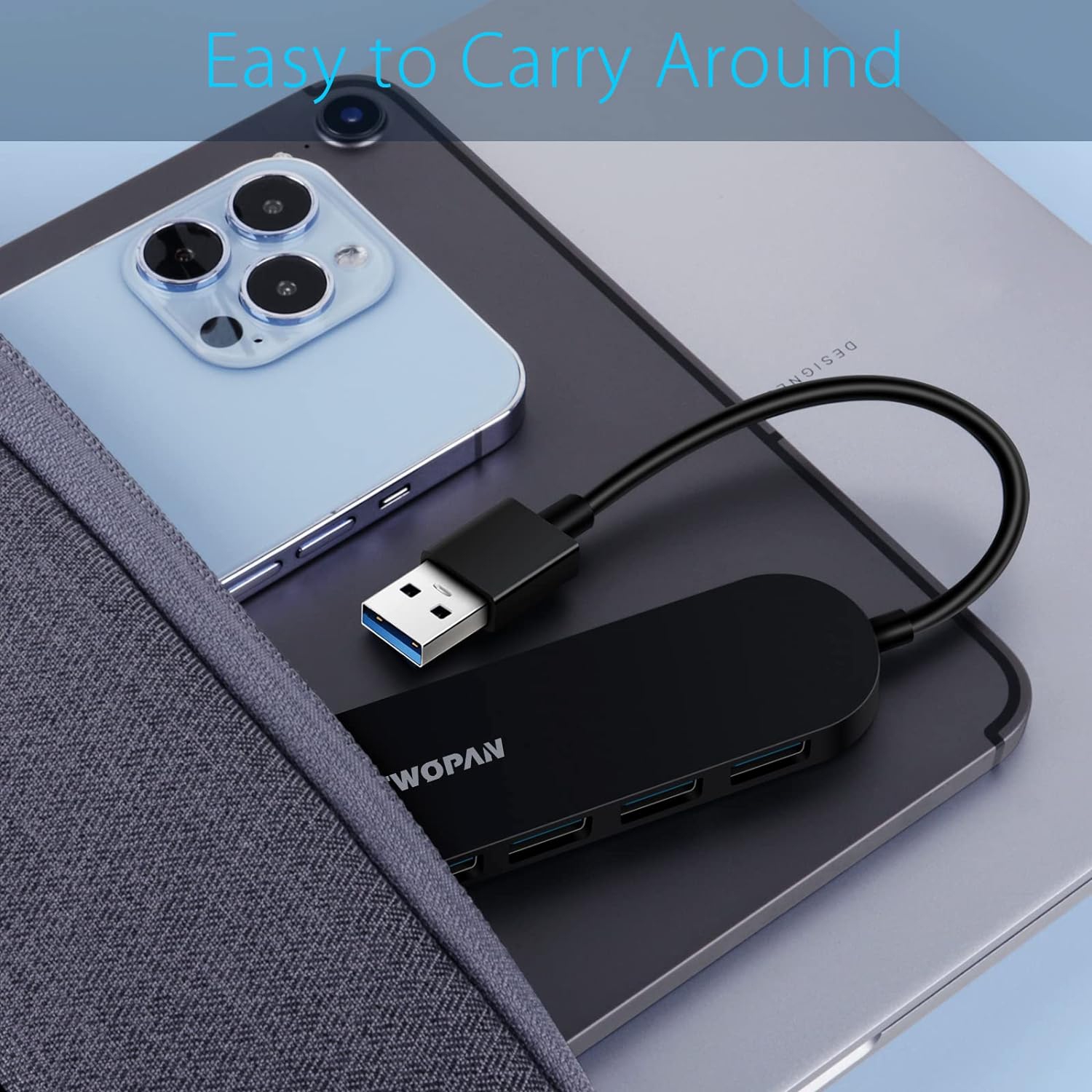 Répartiteur de concentrateur USB 3,0 à 4 ports ultramince de T pour MacBook Pro/Air M1 M2, iMac, Surface Pro, XPS, Chromebook, clés USB et disques