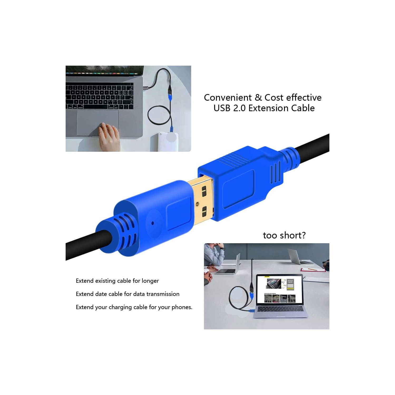 USB 2.0 Extension Cable 10ft,H USB Extension Cables - Extra Long USB 2.0 A Male to A Female Cable,for Printer, Keyboard, Game Console, Loudspeaker,