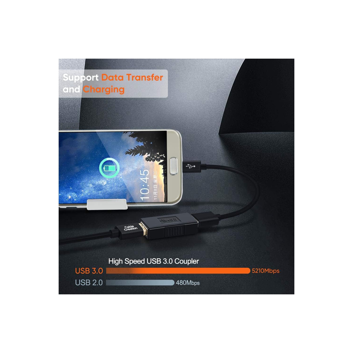 Coupleur USB 3,0, adaptateur USB femelle vers femelle USB 3,0 type A femelle vers femelle Adaptateur d'extension USB 3,0 SuperSpeed, noir, paq. 2