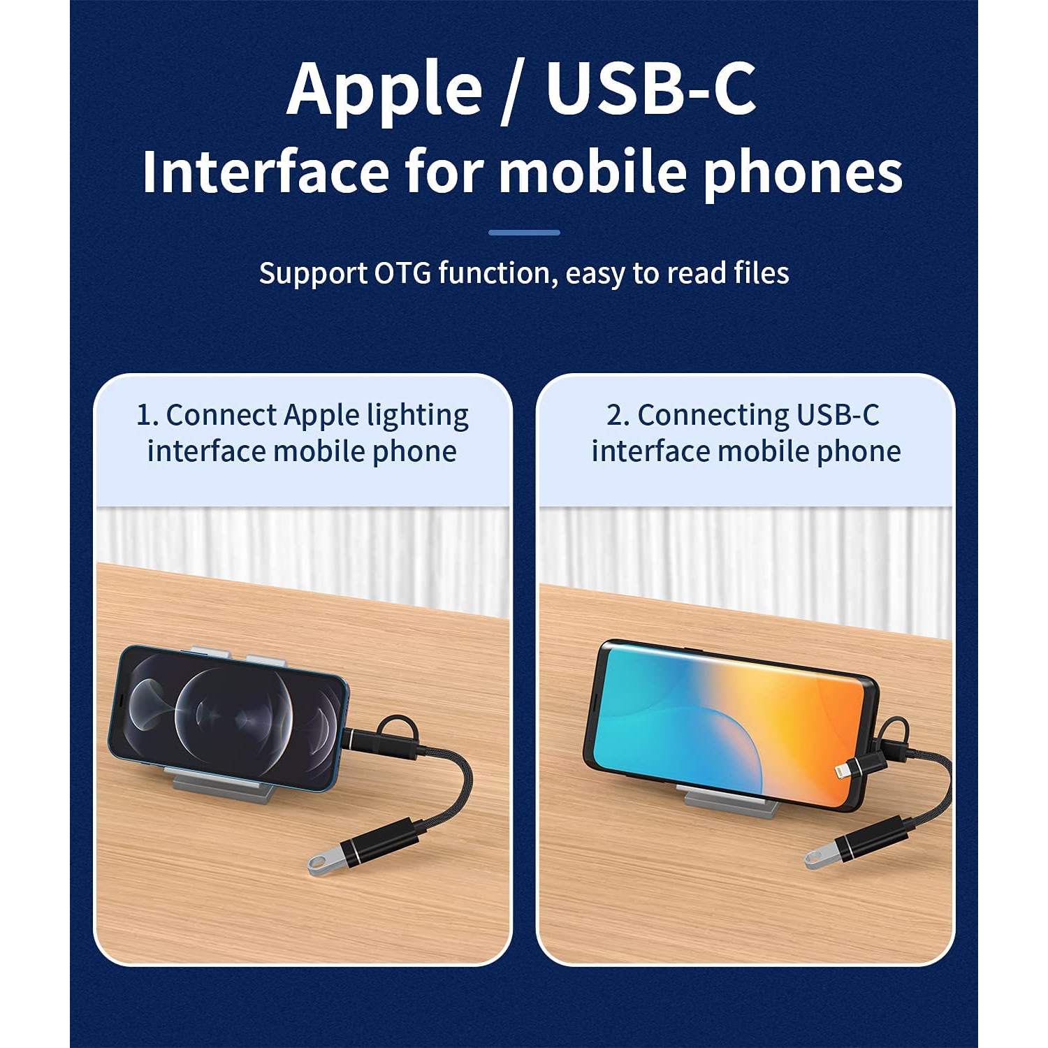 OTG Cable USB A 3,0 femelle vers USB C Adaptateur Lightning mâle type dongle Converter Apple iPhone15 Pro Max plus iPad Pro port appareil photo