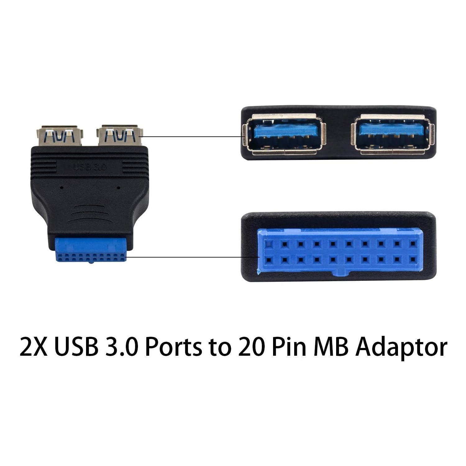 D USB 3.0 Motherboard Adapter 2 Pack, Internal USB 3.0 Header Splitter Adapter, USB 3.0 Female Mount Panel to Motherboard 20pin Female for PC