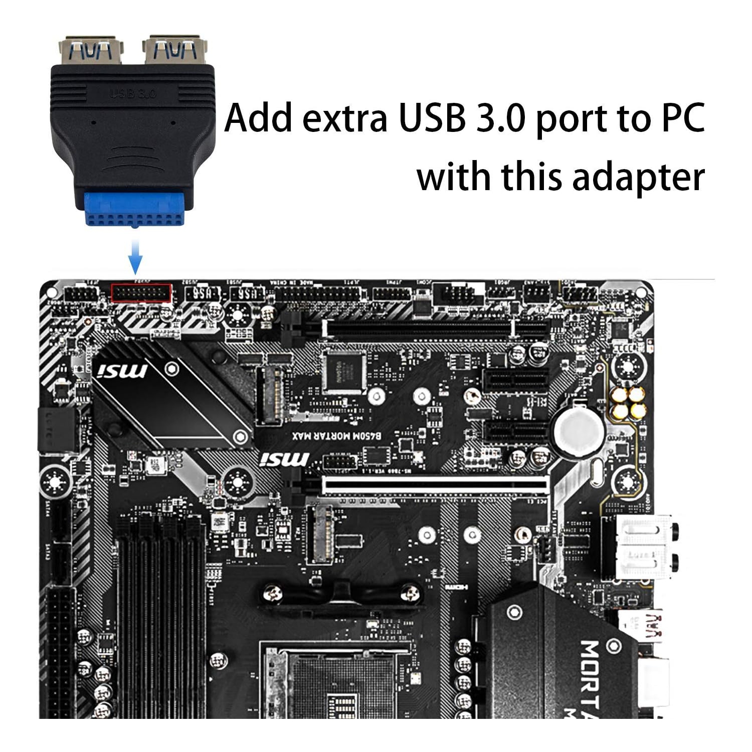 D USB 3.0 Motherboard Adapter 2 Pack, Internal USB 3.0 Header Splitter Adapter, USB 3.0 Female Mount Panel to Motherboard 20pin Female for PC