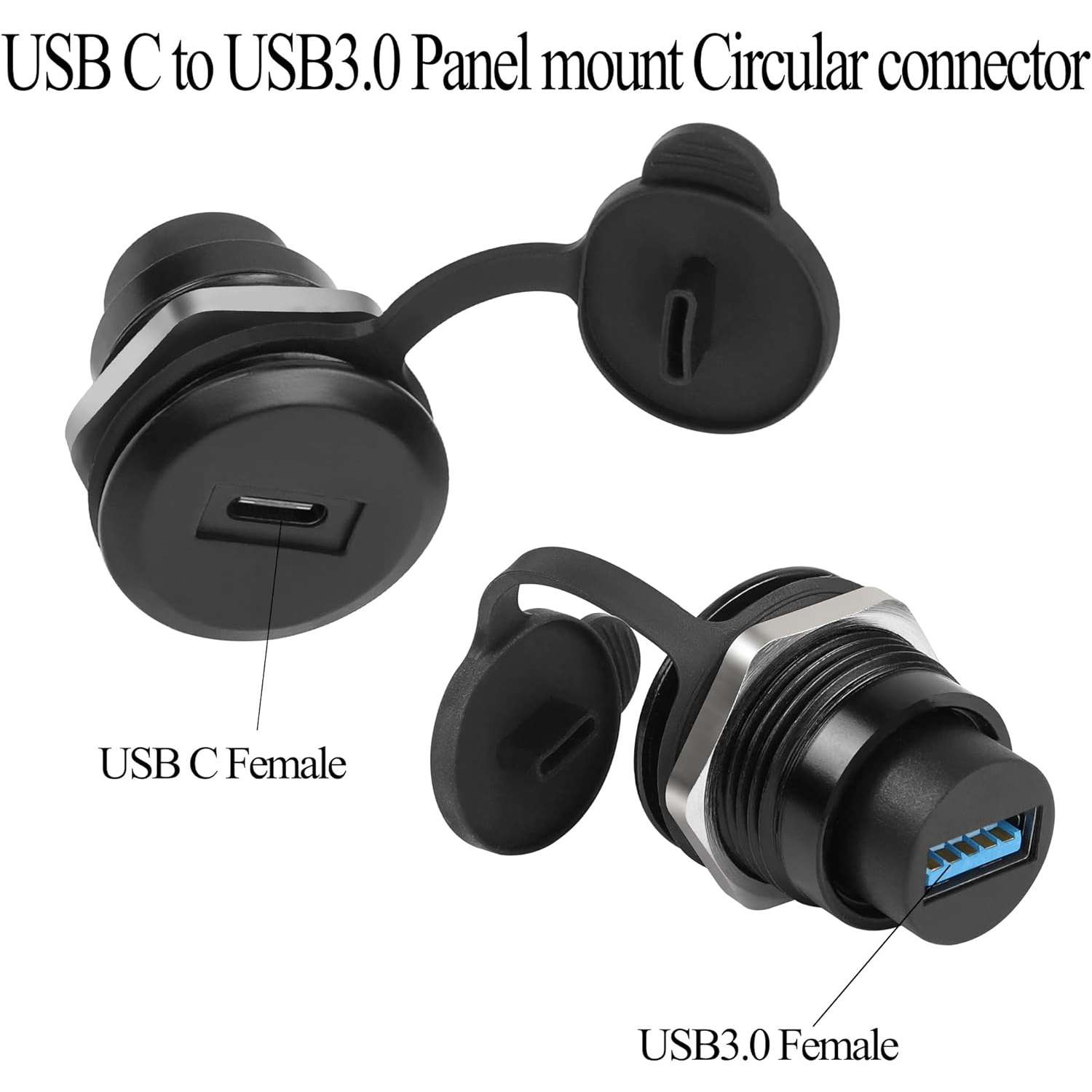 Q USB C to USB3.0 Embedded Threaded Fixed Adapter 5Gbps USB C Female to USB3.0 Female Panel Mount Connector USB C to USB3.0 Round Converter Socket,