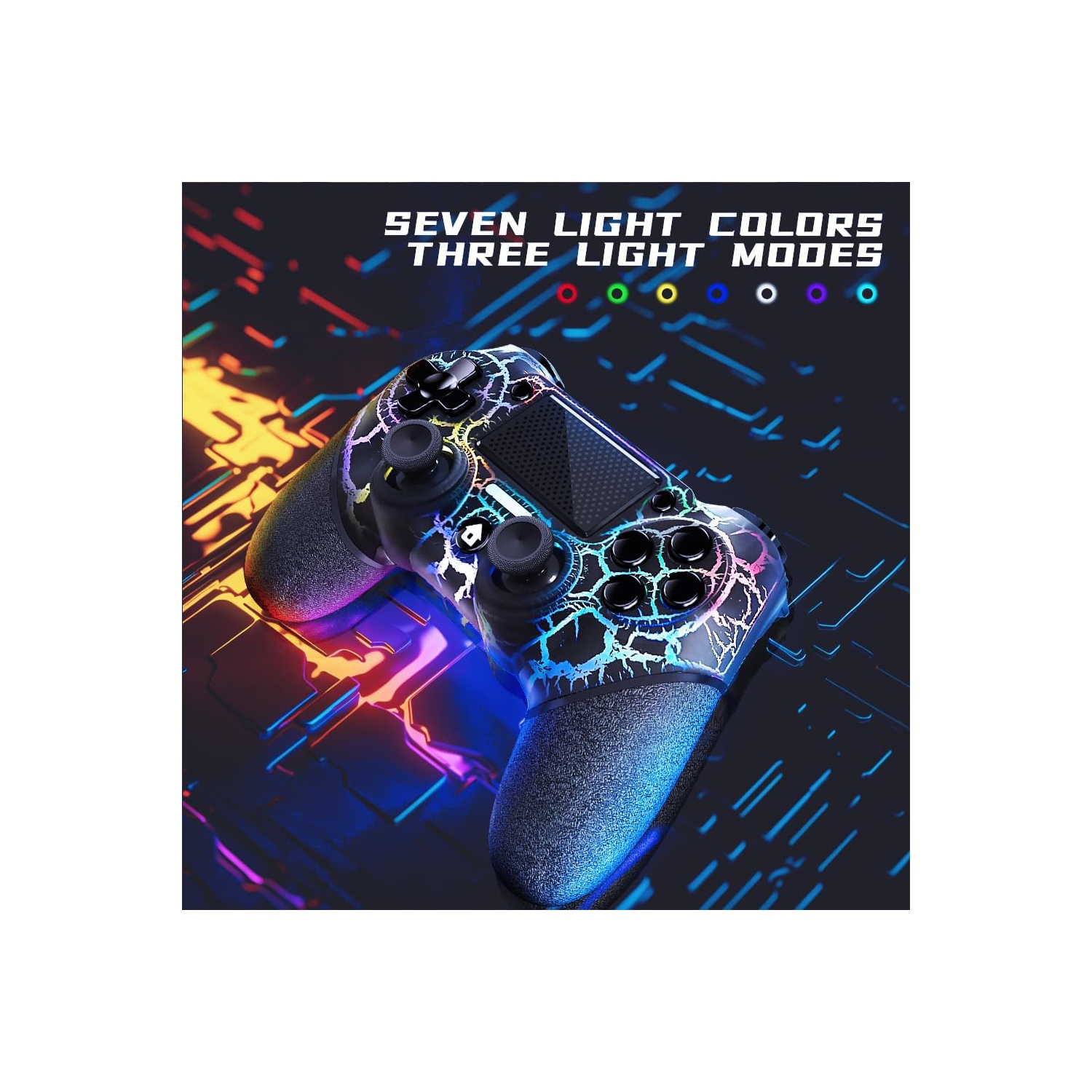 Une manette sans fil lumineuse pour PS4, design noir sur mesure avec lumière RVB, batterie 1000mAh, prise audio 3,5 mm et fonction Turbo,