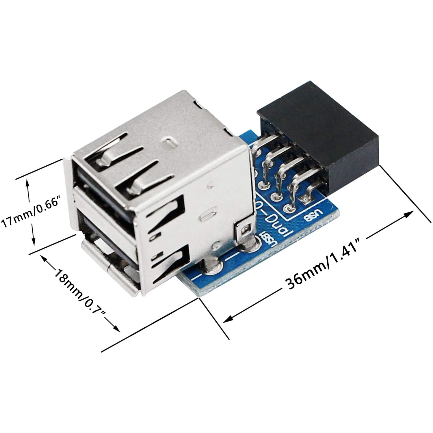 S 9pin USB 2.0 Female Pin Dual 2 Port USB Motherboard Header Adapter-Dual Layer Type for PC