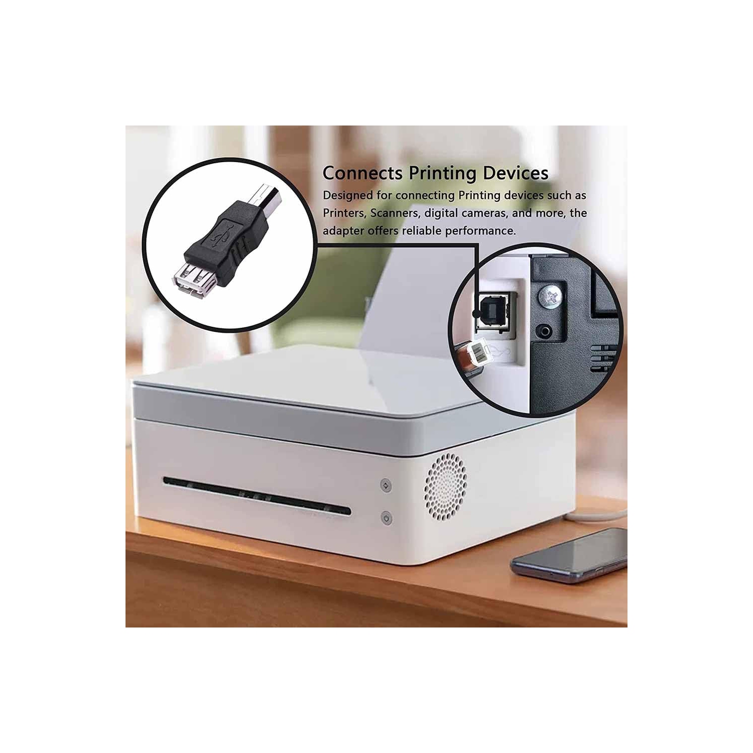 Adaptateur USB vers USB B, 2Packs convertisseur USB 2,0&nbsp;A femelle vers USB B mâle pour connexion d’imprimante