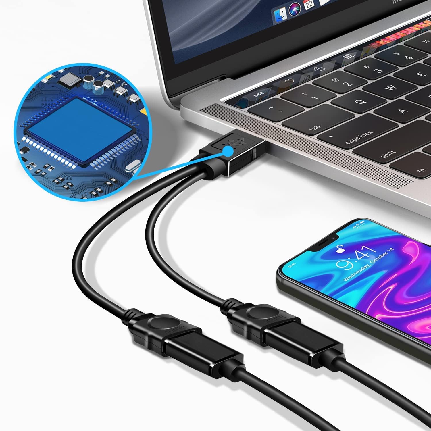 Usb splitter, USB Male to Dual USB Female Cable Adapter, for Charging/Data Transfer Dual Double USB Port Extender Hub Extra Multiport Data Split