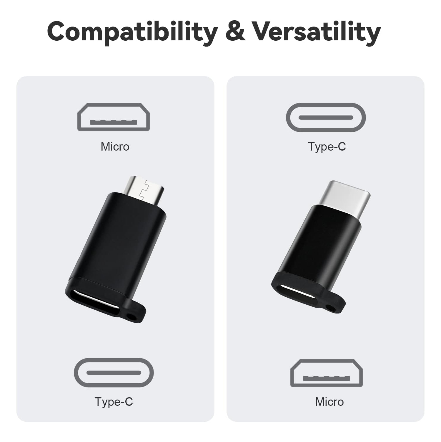 USB C to USB 3.0 Adapter, USB C Female to USB Male Adapter, USB C to Micro USB Adapter, Micro USB to USB C (Male) Adapter with Lanyard (4 Pack) for