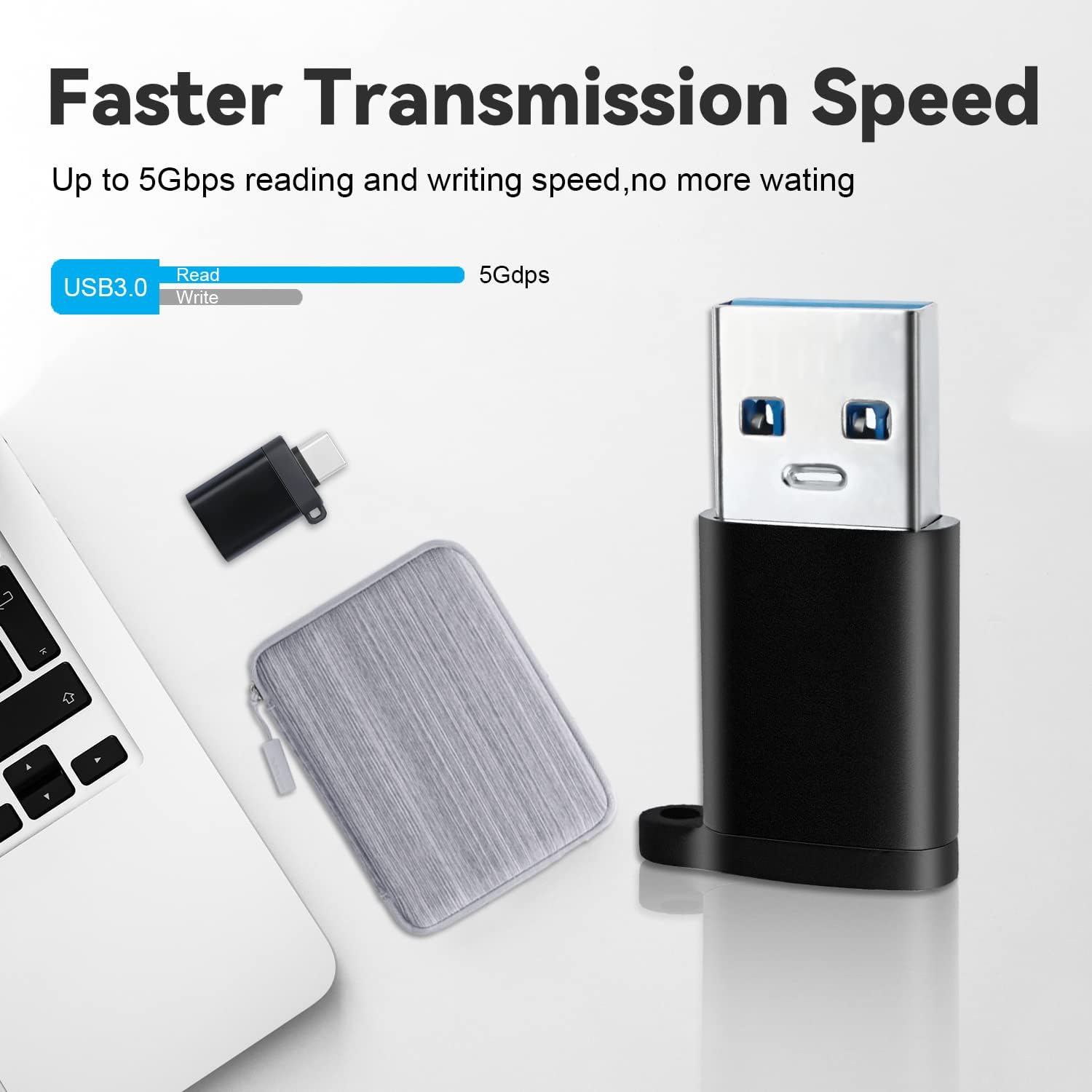 USB C to USB 3.0 Adapter, USB C Female to USB Male Adapter, USB C to Micro USB Adapter, Micro USB to USB C (Male) Adapter with Lanyard (4 Pack) for