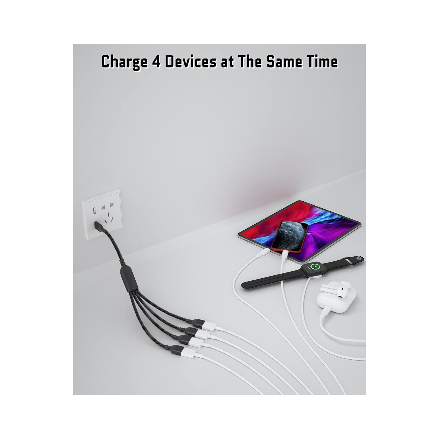 USB Splitter 4 Port Y Cable 3.3FT,Male to 4 Female USB-A Expander Hub,Multi USB Extender,Extra Multiport Data Charger Split Adapter for Mac