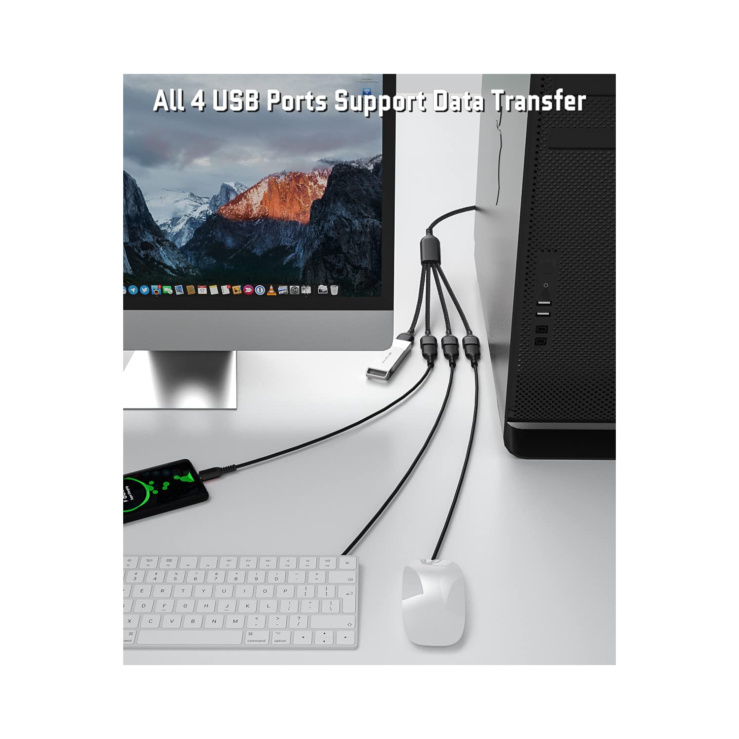 USB Splitter 4 Port Y Cable 3.3FT,Male to 4 Female USB-A Expander Hub,Multi USB Extender,Extra Multiport Data Charger Split Adapter for Mac