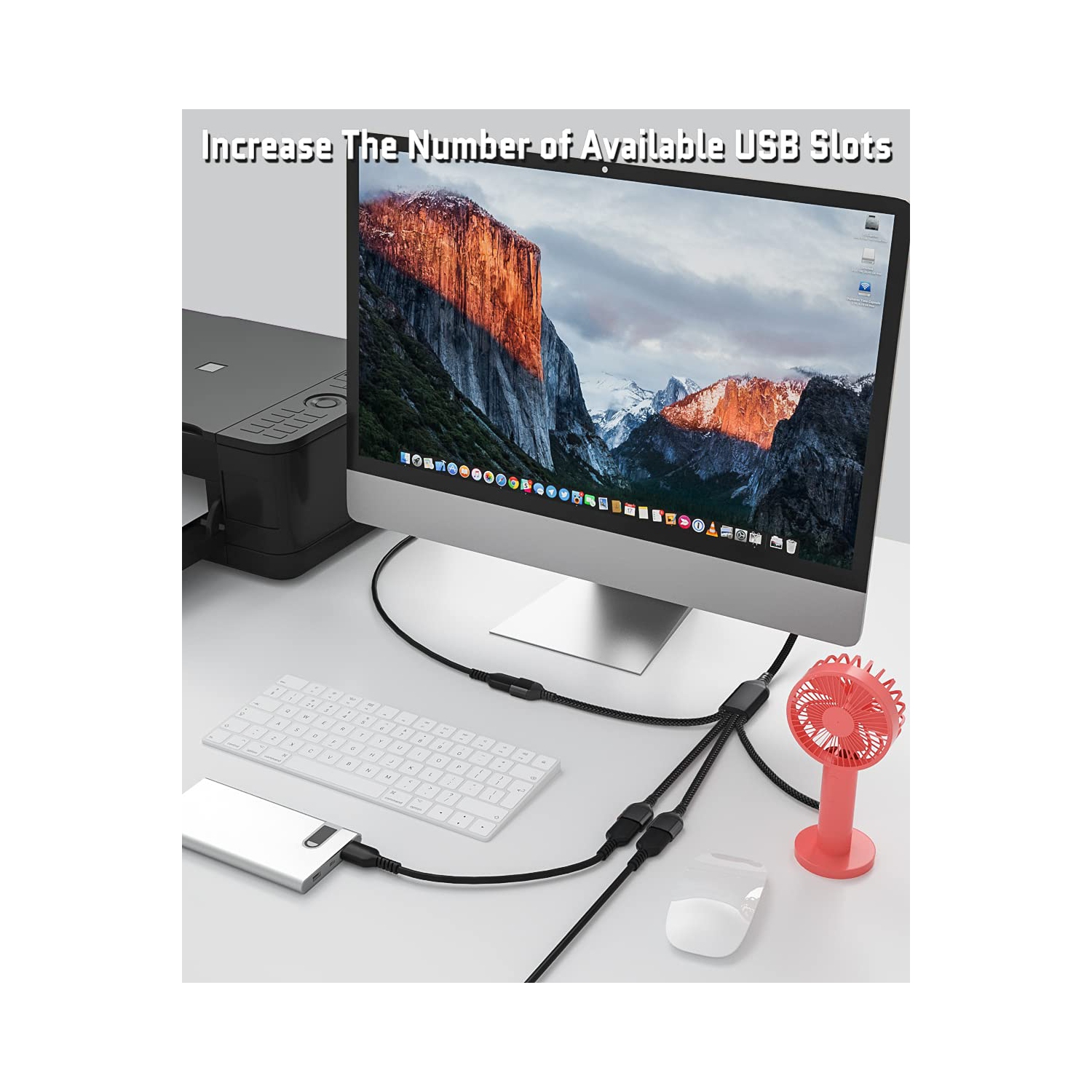 USB Splitter 4 Port Y Cable 3.3FT,Male to 4 Female USB-A Expander Hub,Multi USB Extender,Extra Multiport Data Charger Split Adapter for Mac