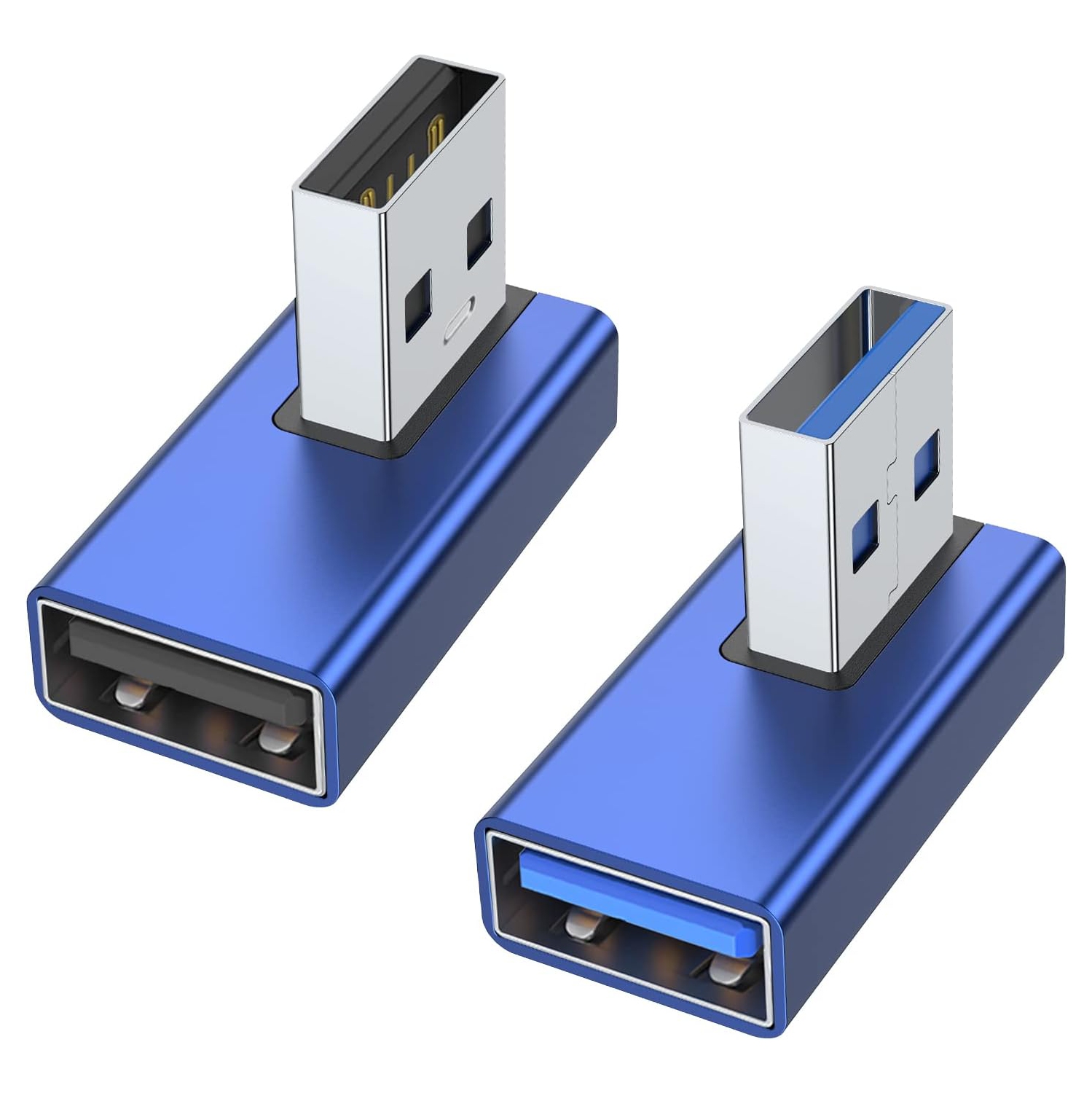 90 Degree USB 3.0 Adapter 2 Pack, Left and Right Angle USB A Male to Female Converter Extender for PC, Laptop, USB A Charger, Power Bank and More