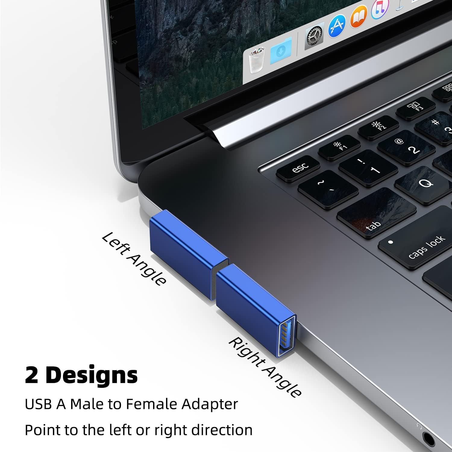 90 Degree USB 3.0 Adapter 2 Pack, Left and Right Angle USB A Male to Female Converter Extender for PC, Laptop, USB A Charger, Power Bank and More