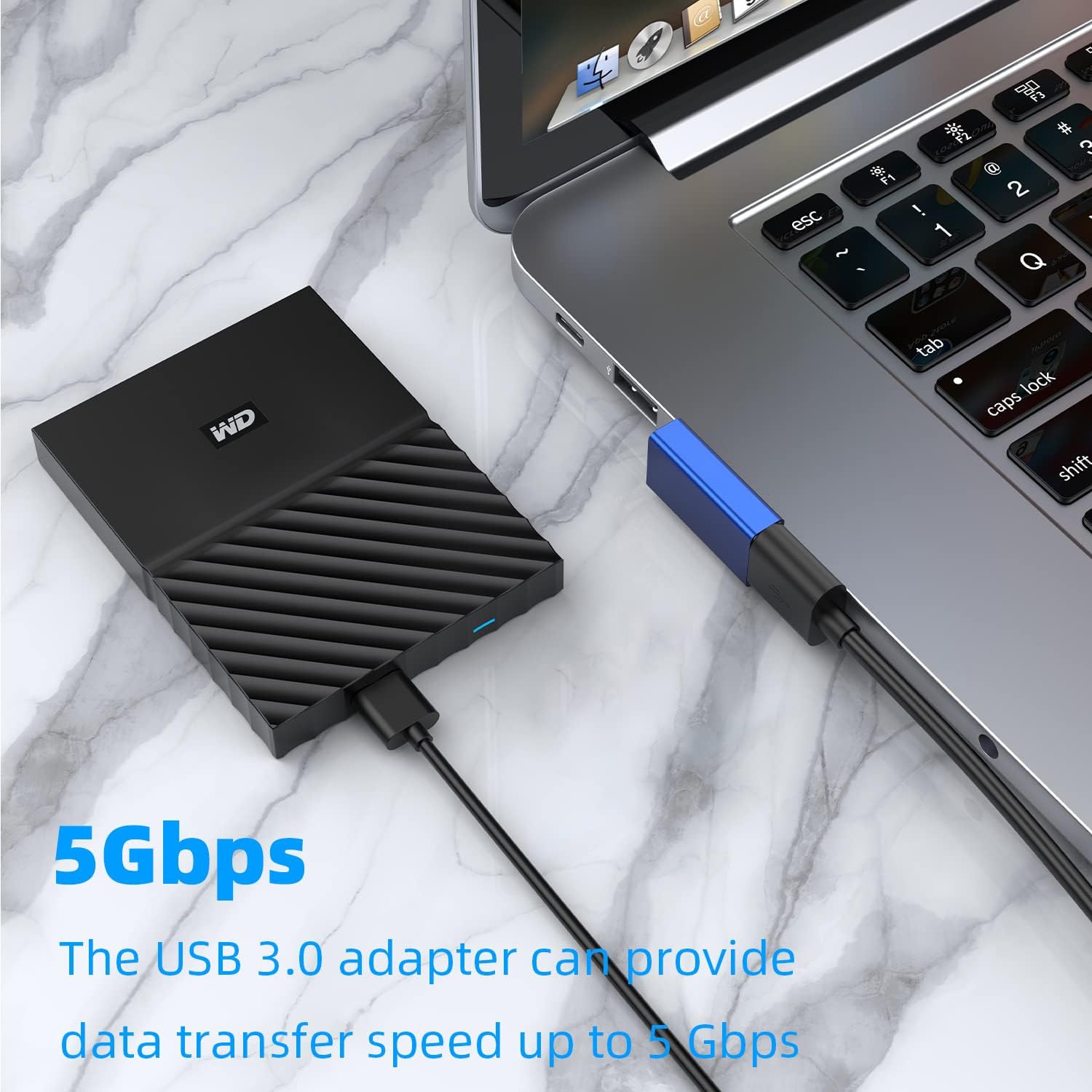 90 Degree USB 3.0 Adapter 2 Pack, Left and Right Angle USB A Male to Female Converter Extender for PC, Laptop, USB A Charger, Power Bank and More