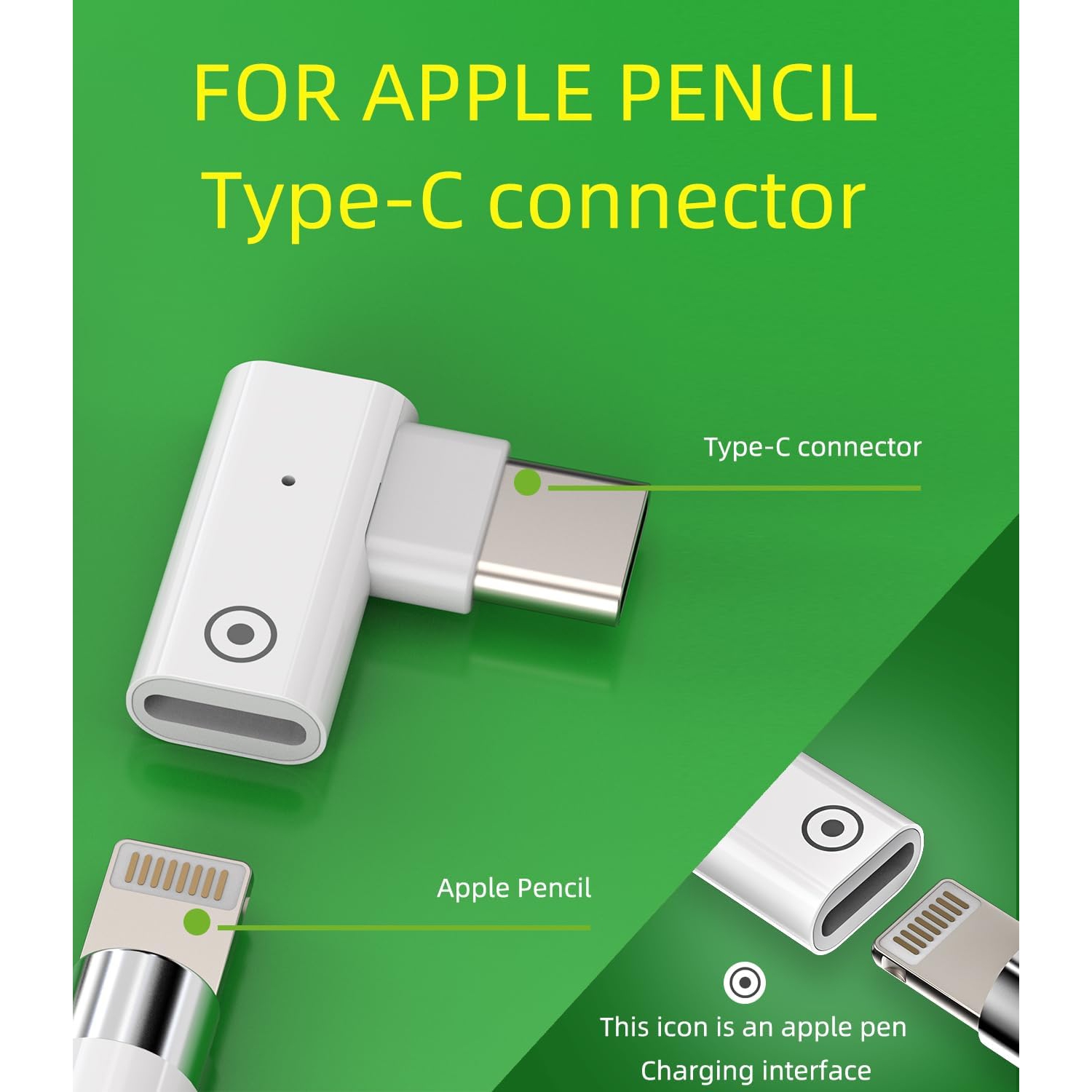 Apple Pencil 1st Generation Adapter(2 Pack) Lightning Female to USB C Male Charging Accessories Ipencil Pen Charger Adapter Type C Dongle Connector