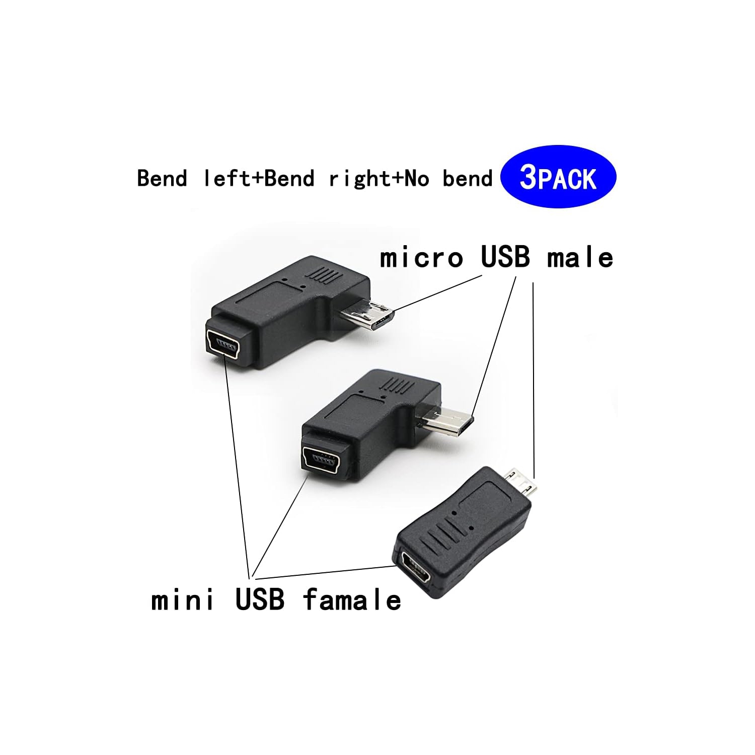 Adaptateur mini USB à micro USB, mini USB femelle à micro USB mâle conversion USB type B Micro vers USB type B Mini - connecteur de câble charge et