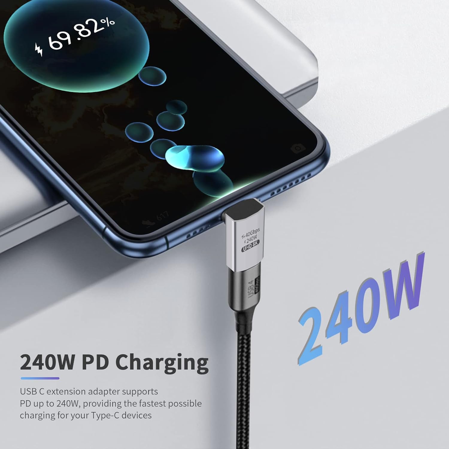 USB C 90 Degree Adapter 40Gbps, USB C Right Angle Adapter PD 240W, 90 Degree USB C Male to Female Extender Support 8K Video Support Thunderbolt 4/3