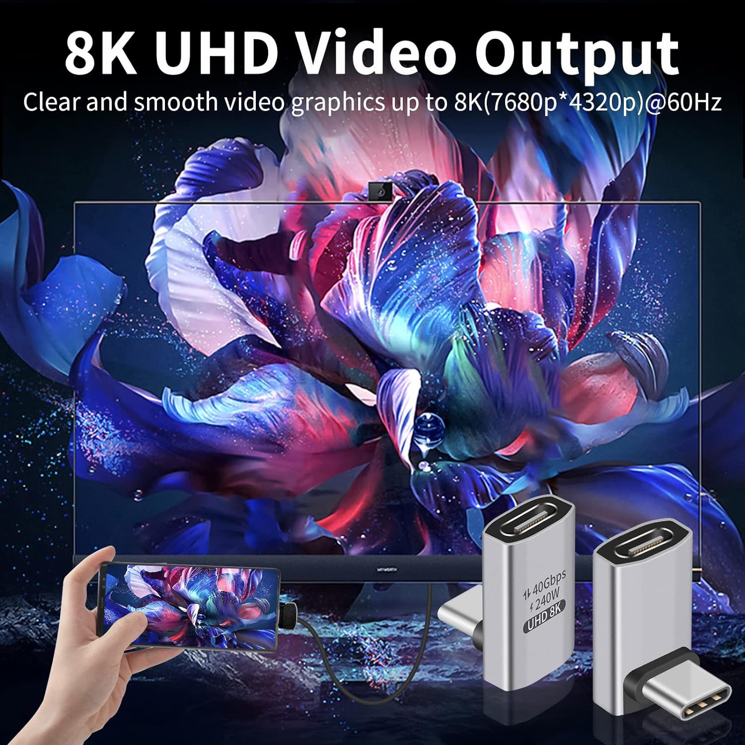 USB C 90 Degree Adapter 40Gbps, USB C Right Angle Adapter PD 240W, 90 Degree USB C Male to Female Extender Support 8K Video Support Thunderbolt 4/3