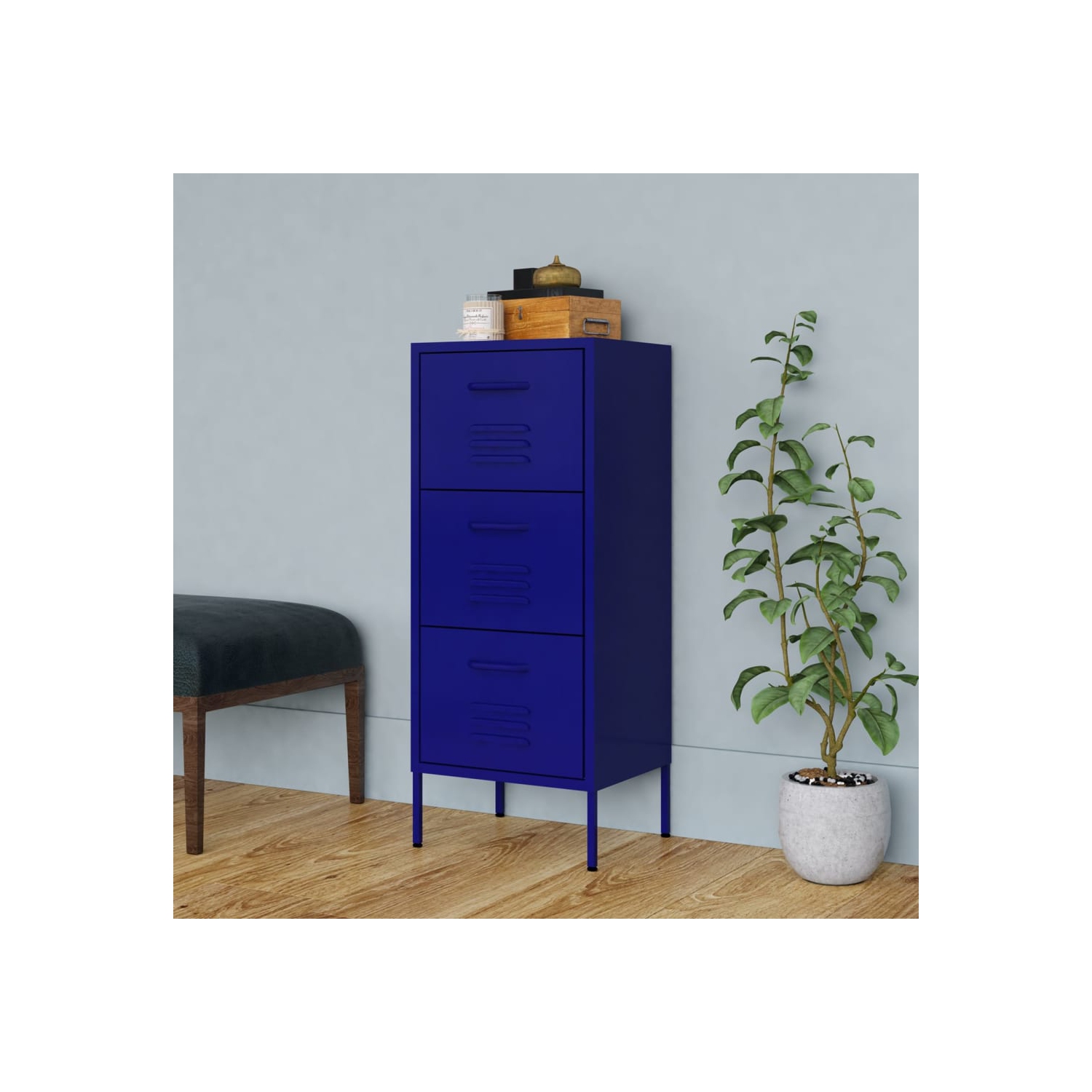 vidaXL Storage Cabinet Navy Blue 42.5x35x101.5 cm Steel