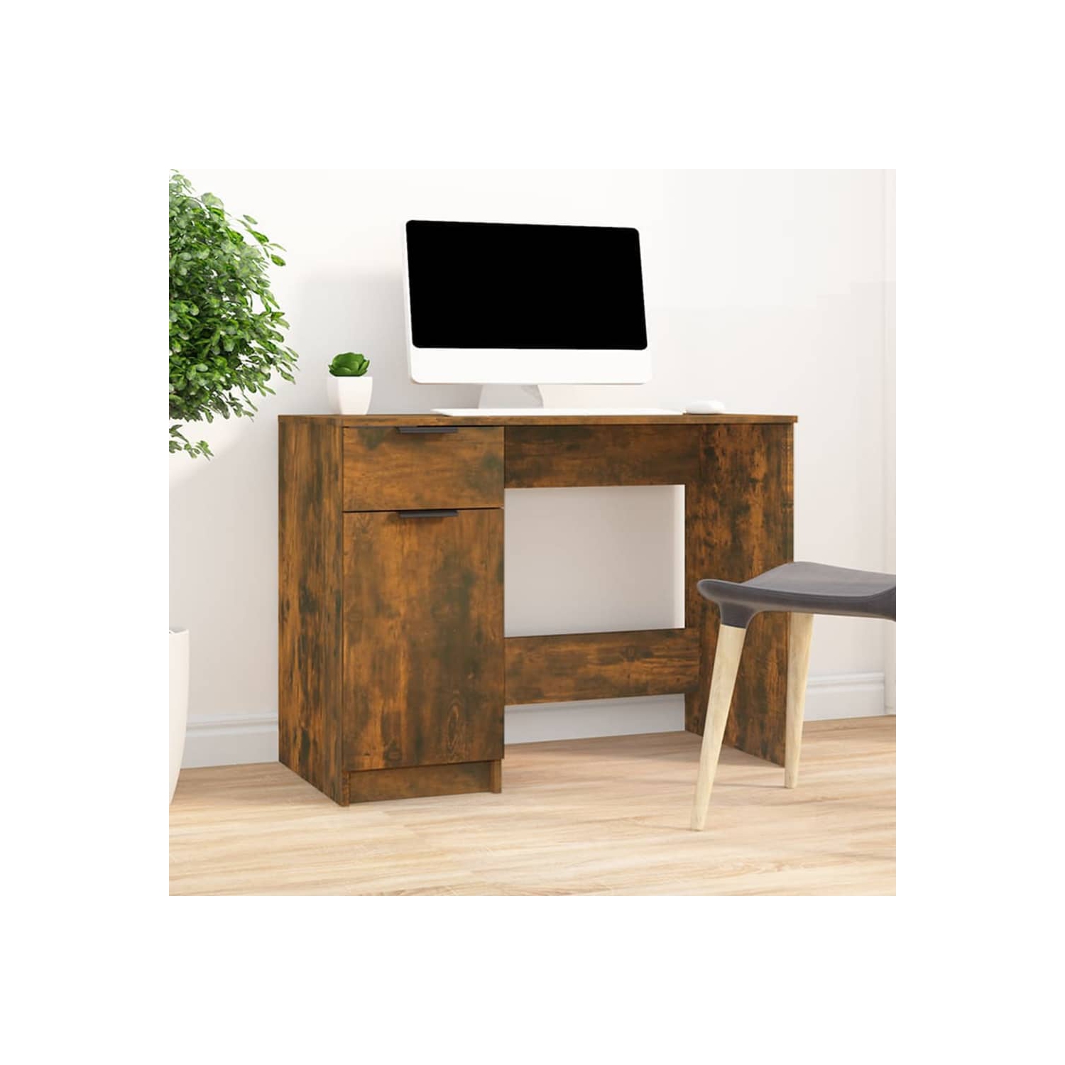 vidaXL Desk Smoked Oak 100x50x75 cm Engineered Wood