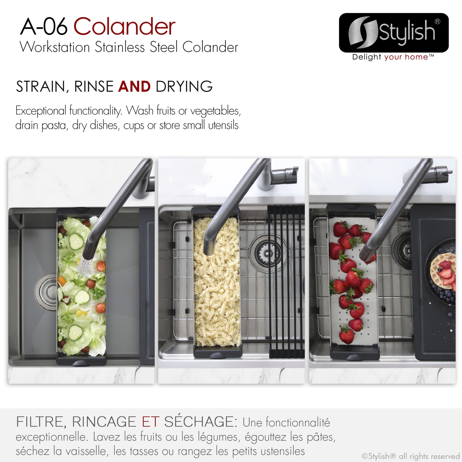 Passoire élégante en acier inoxydable pour poste de travail A-06