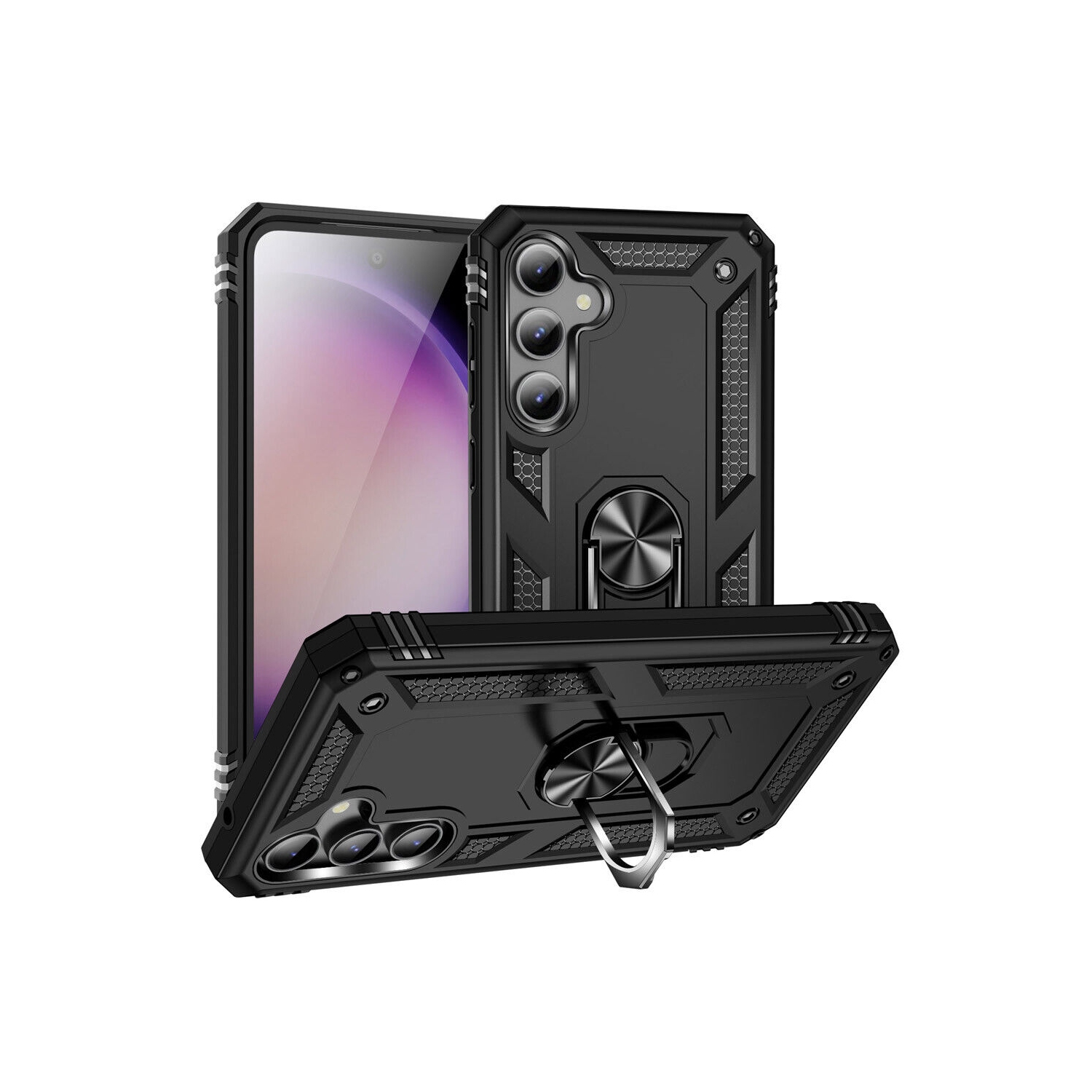 【CSmart】 Anti-Drop Hybrid Magnetic Hard Kickstand Case Cover with Ring Holder for Samsung Galaxy S23 FE, Black