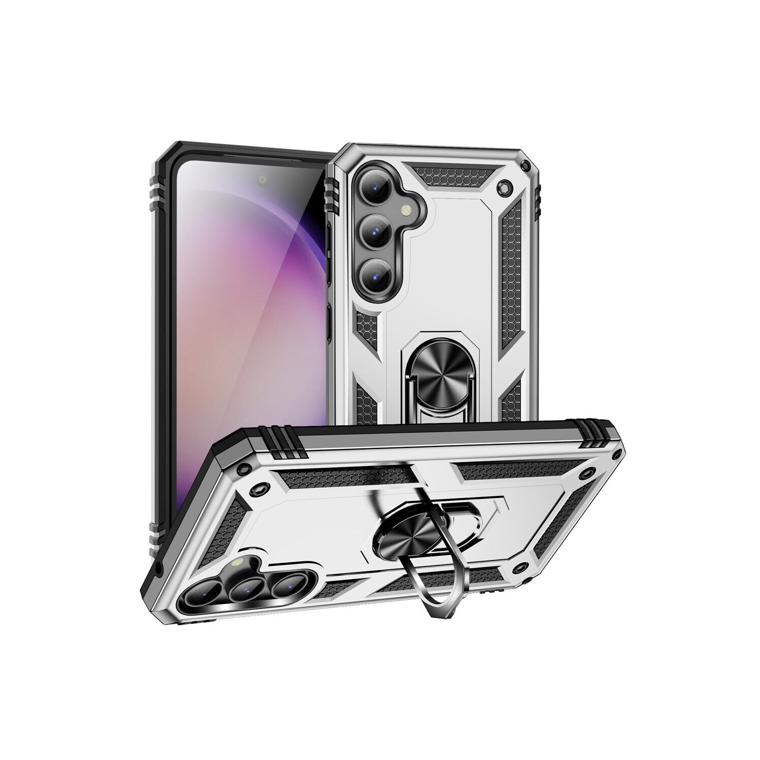 【CSmart】 Anti-Drop Hybrid Magnetic Hard Kickstand Case Cover with Ring Holder for Samsung Galaxy S23 FE, Grey