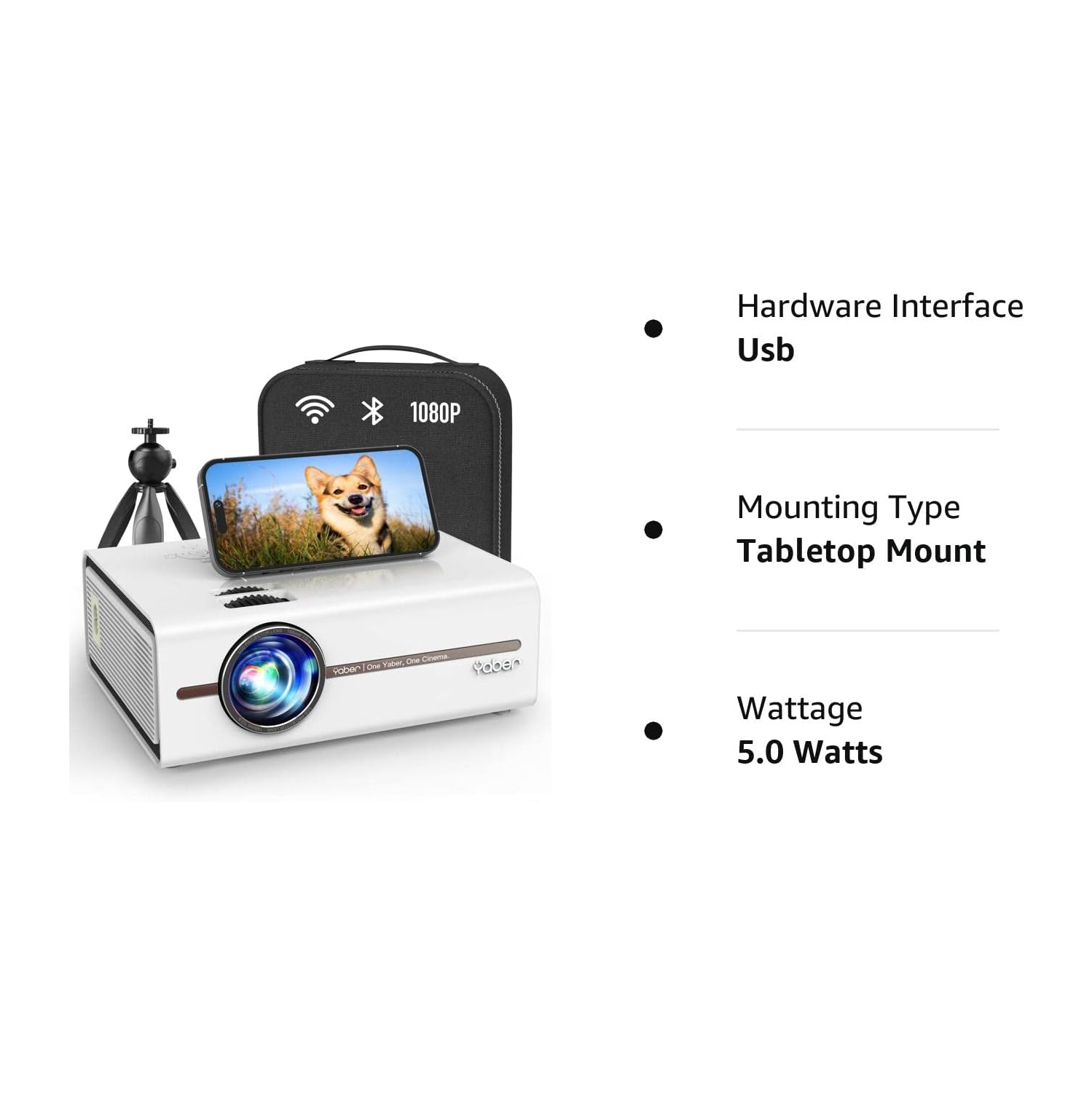 YABER U5 Mini Projector with 5G WiFi and Bluetooth 5.1, 9000L 1080P 4K Support
