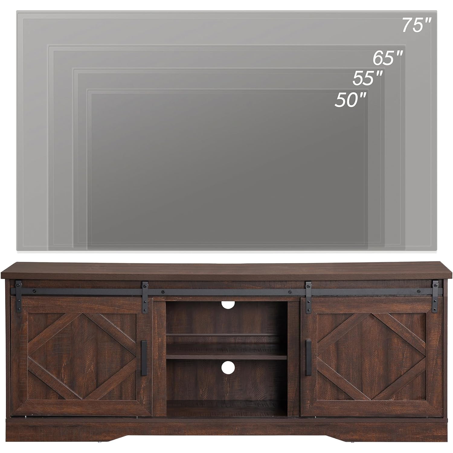 WAMPAT – Meuble pour téléviseur moderne, porte de grange coulissante, meuble de rangement pour téléviseur jusqu’à 75 po, meuble de rangement en bois