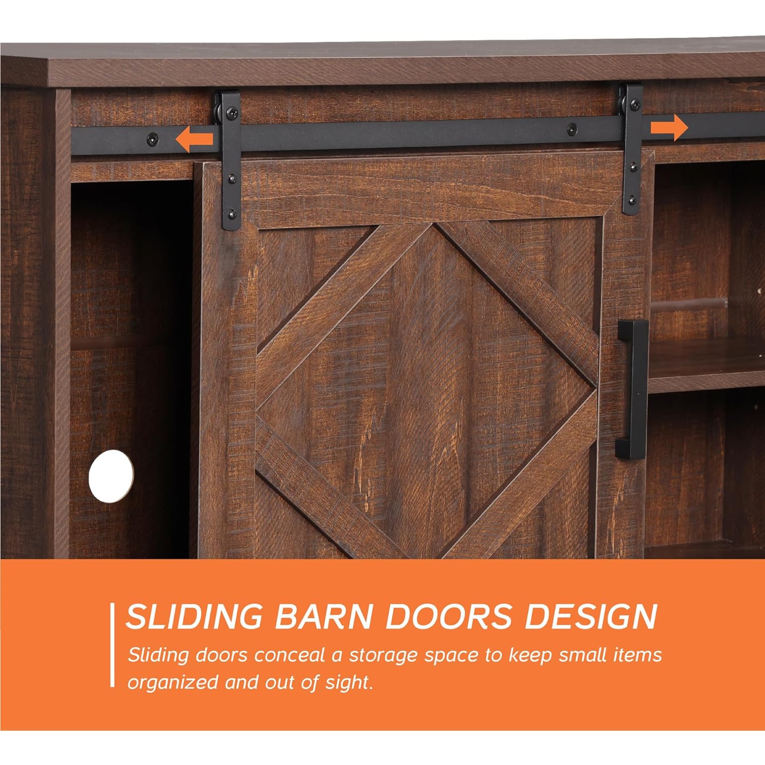 WAMPAT – Meuble pour téléviseur moderne, porte de grange coulissante, meuble de rangement pour téléviseur jusqu’à 75 po, meuble de rangement en bois