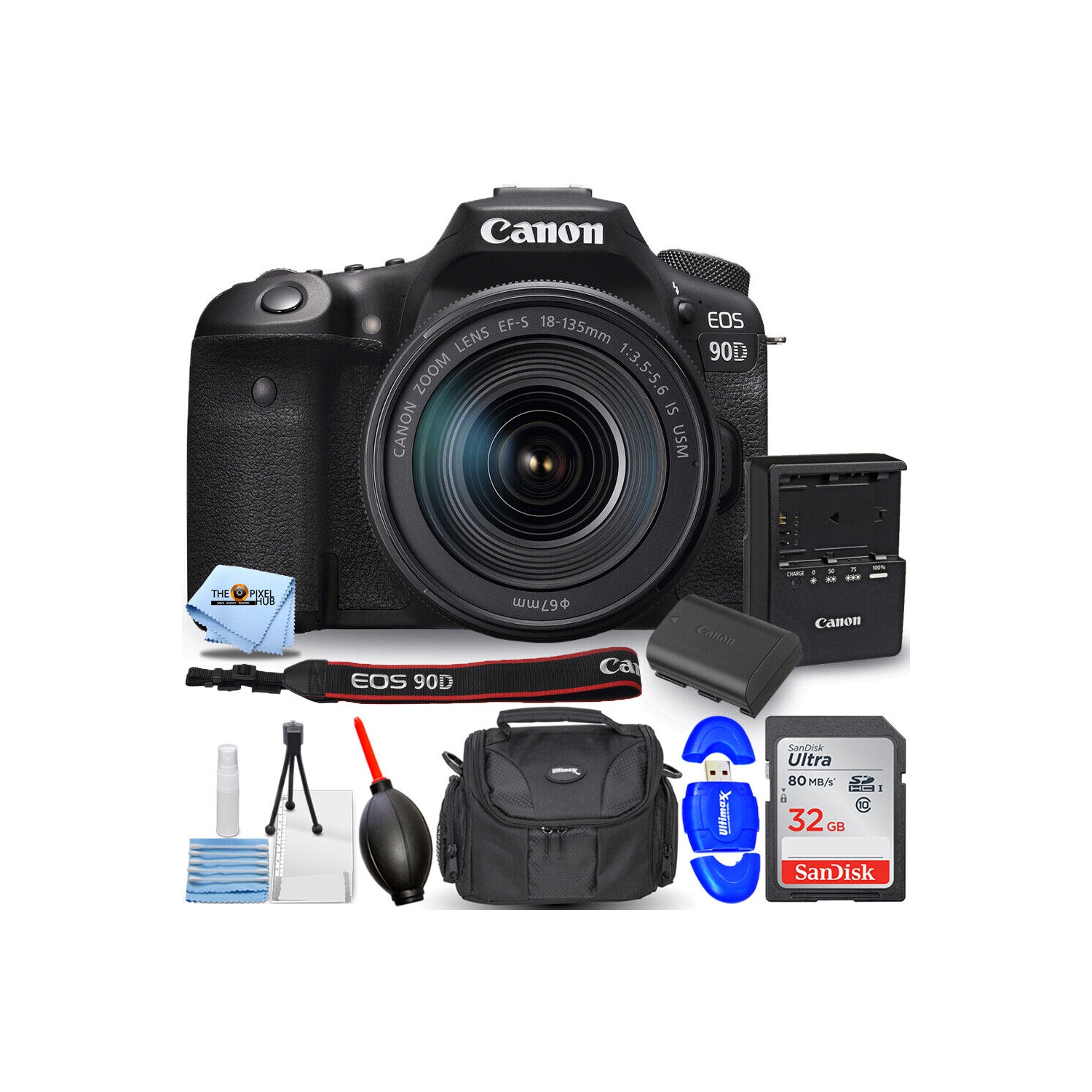 Canon EOS 90D DSLR Camera with 18-135mm Lens 3616C016 + 32GB + Case Bundle