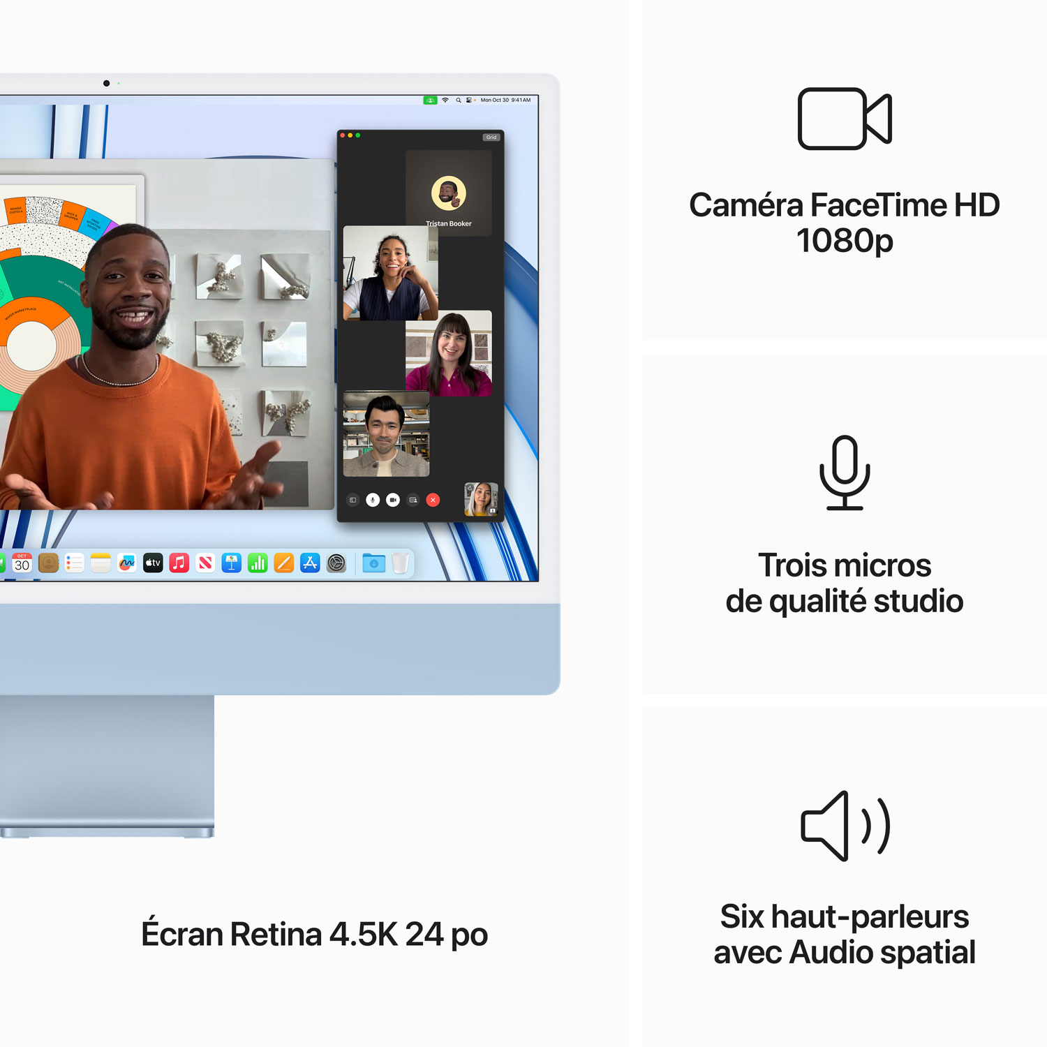 iMac de 24 po d'Apple - Bleu (puce M3 d'Apple/processeur graphique 10 coeur /SSD 256 Go/RAM 8 Go) - Français