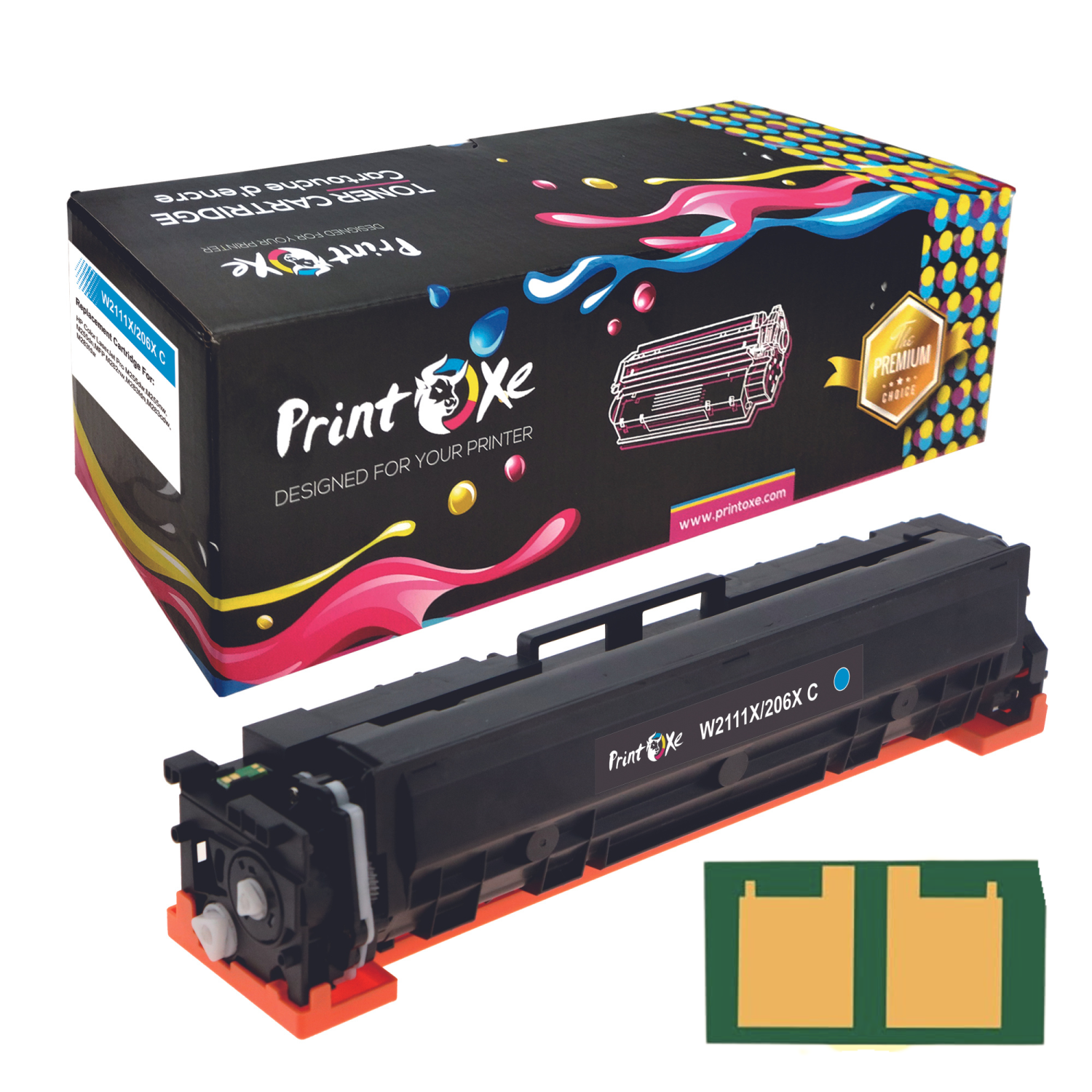 With New Chip W2111X / 206X CYAN (Blue) Compatible with HP - High Yield Laser Toner Cartridge of 206A W2111A for M255dw M255nw M255dn and MFP M282nw M283cdw M283fdn M283fdw