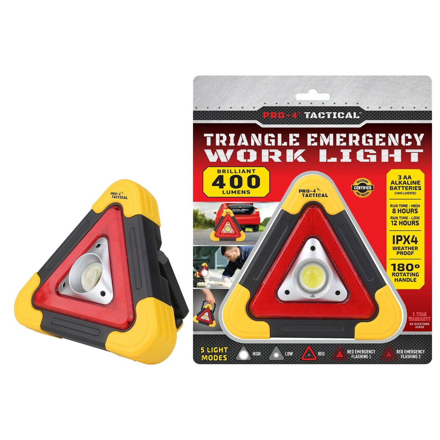 Pro-4 Triangle Emergency Work Light, Beiliant 400 Lumens, Weatherprrof, Up to 12 Hours Run Time