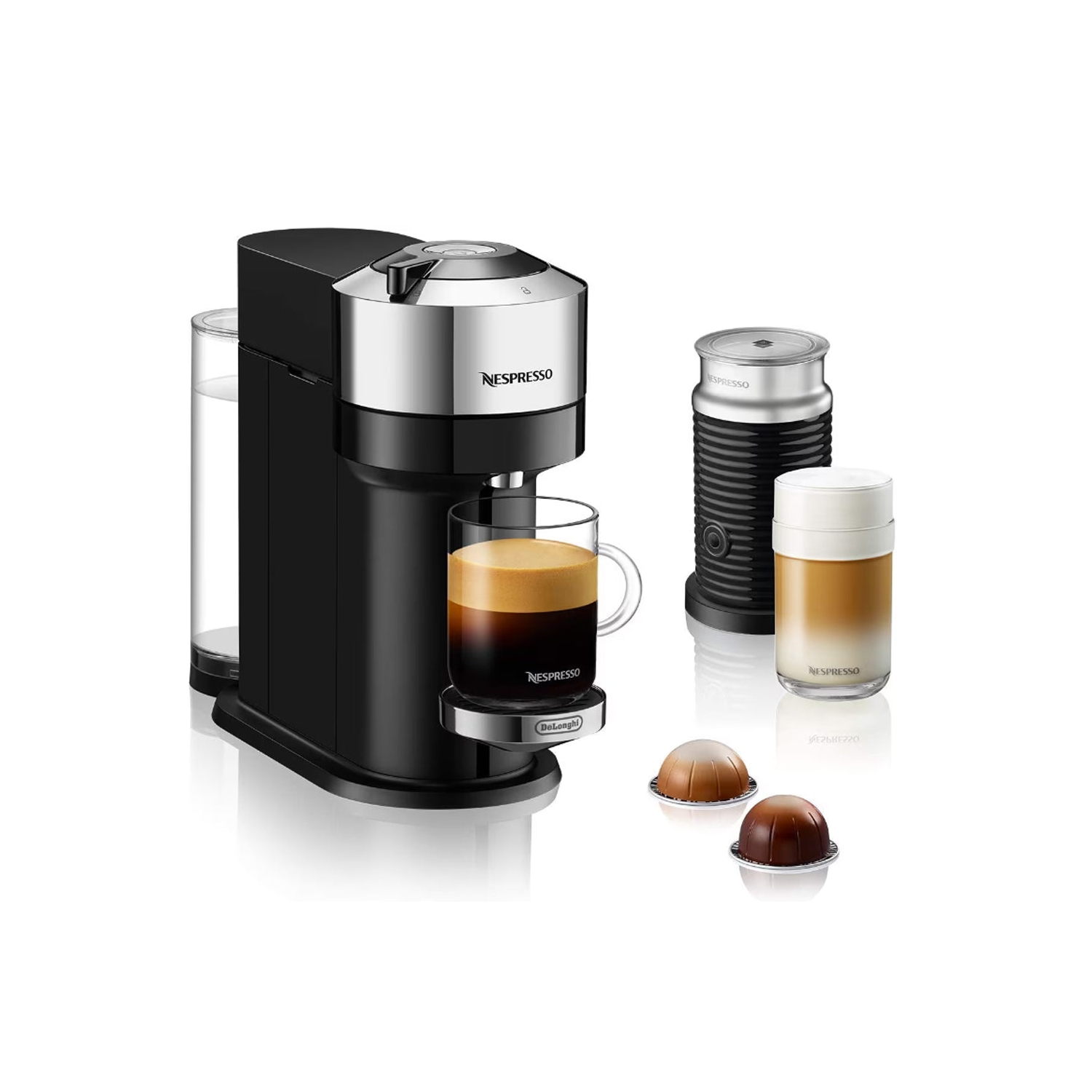 Boîte ouverte - machine à café/espresso Nespresso Vertuo Next Deluxe de de'Longhi avec Aeroccino - Noir/Chrome