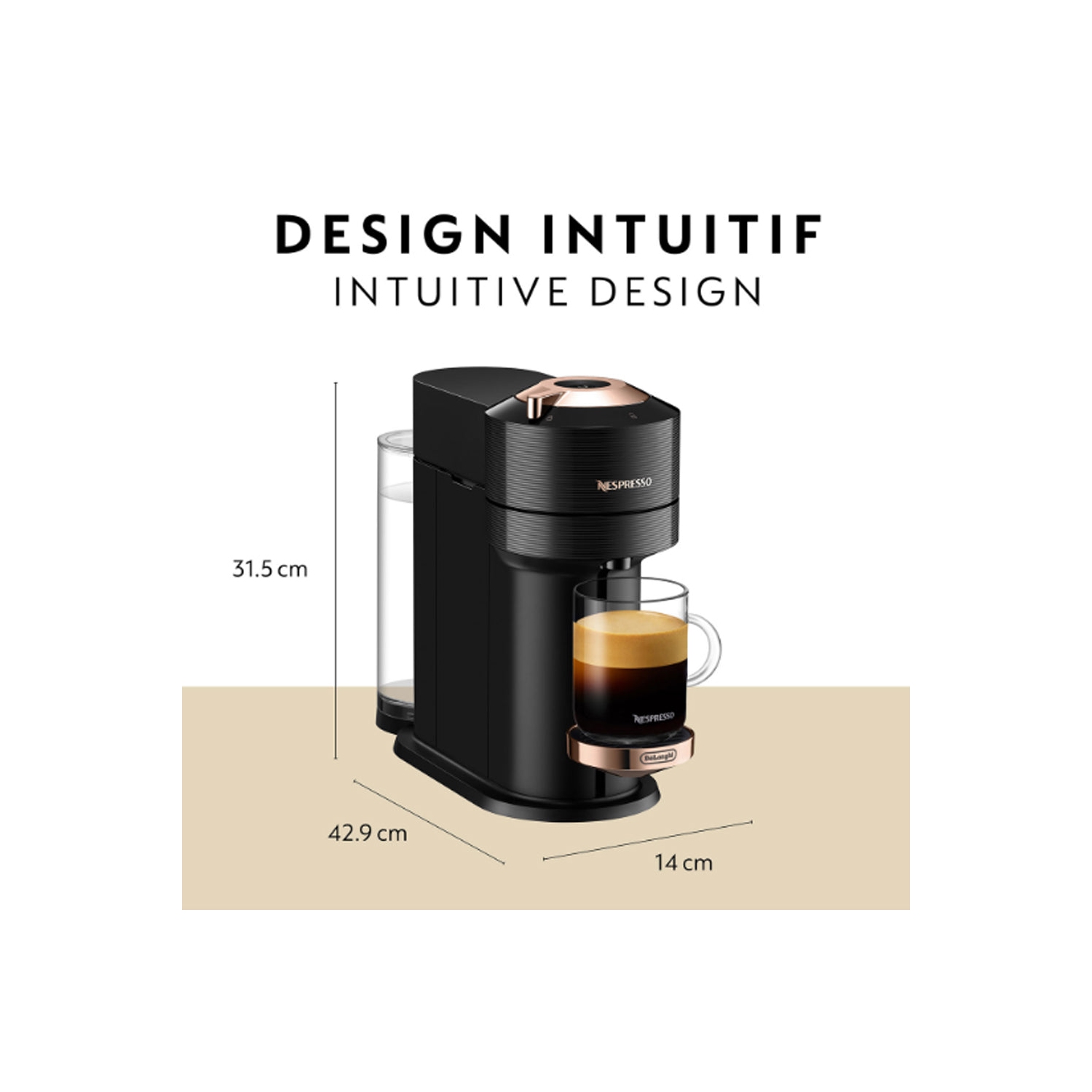 Boîte ouverte - machine à café/espresso Nespresso Vertuo Next Deluxe de de'Longhi avec Aeroccino - Noir/Chrome